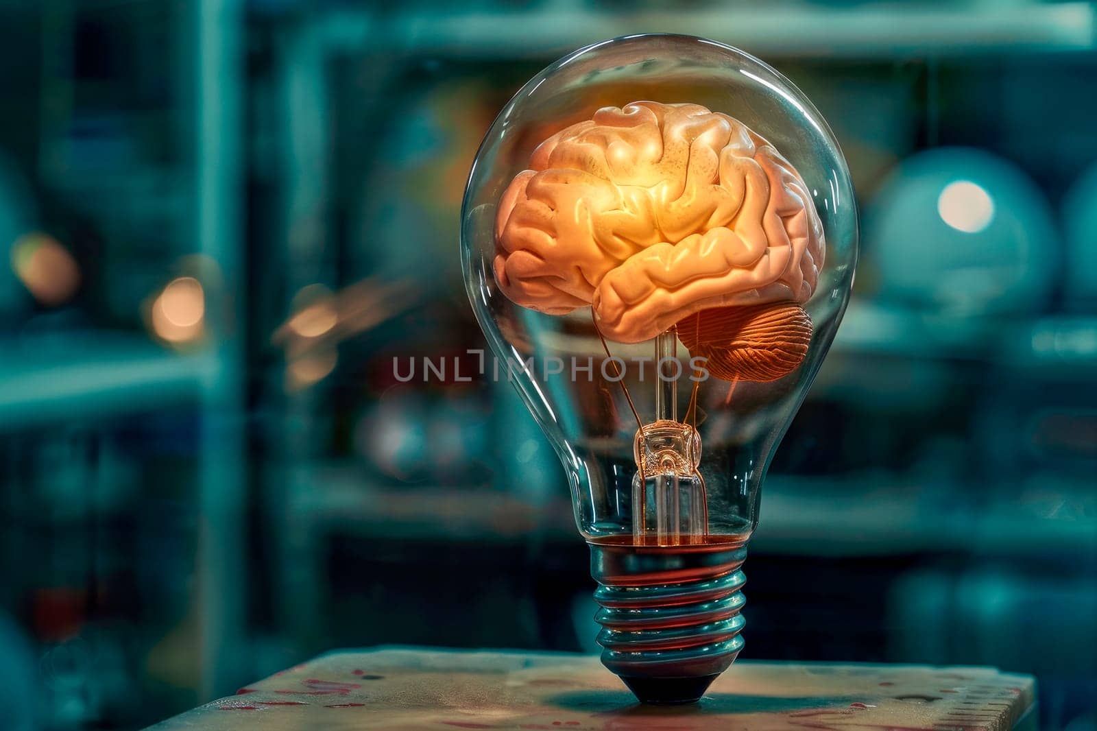 Light bulb with human brain inside. Great idea and  innovation concept. AI generated