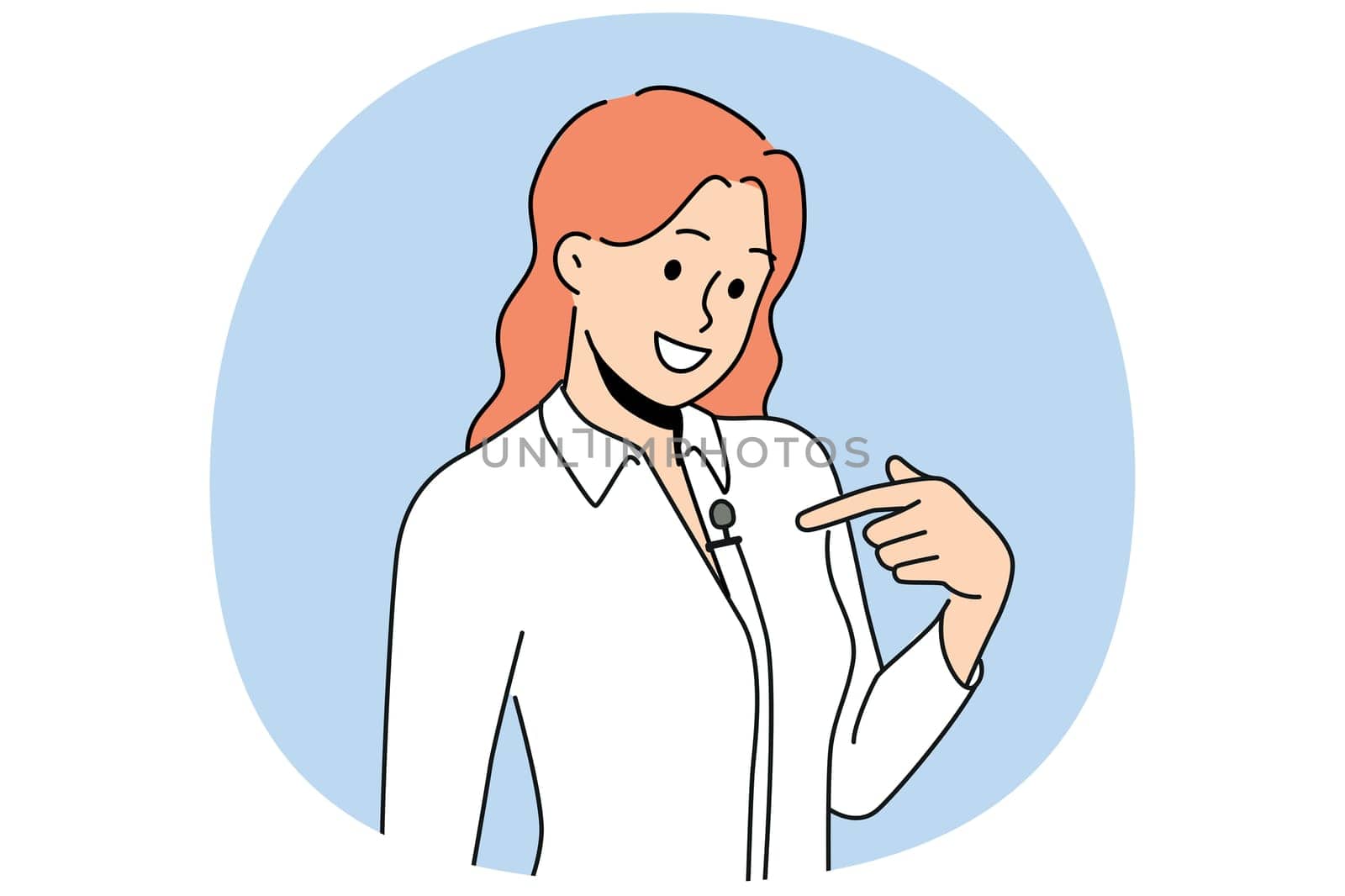 Woman with lavalier microphone on shirt smiles as she prepares for television interview. Girl with microphone for conducting business training and providing high-quality sound at corporate event