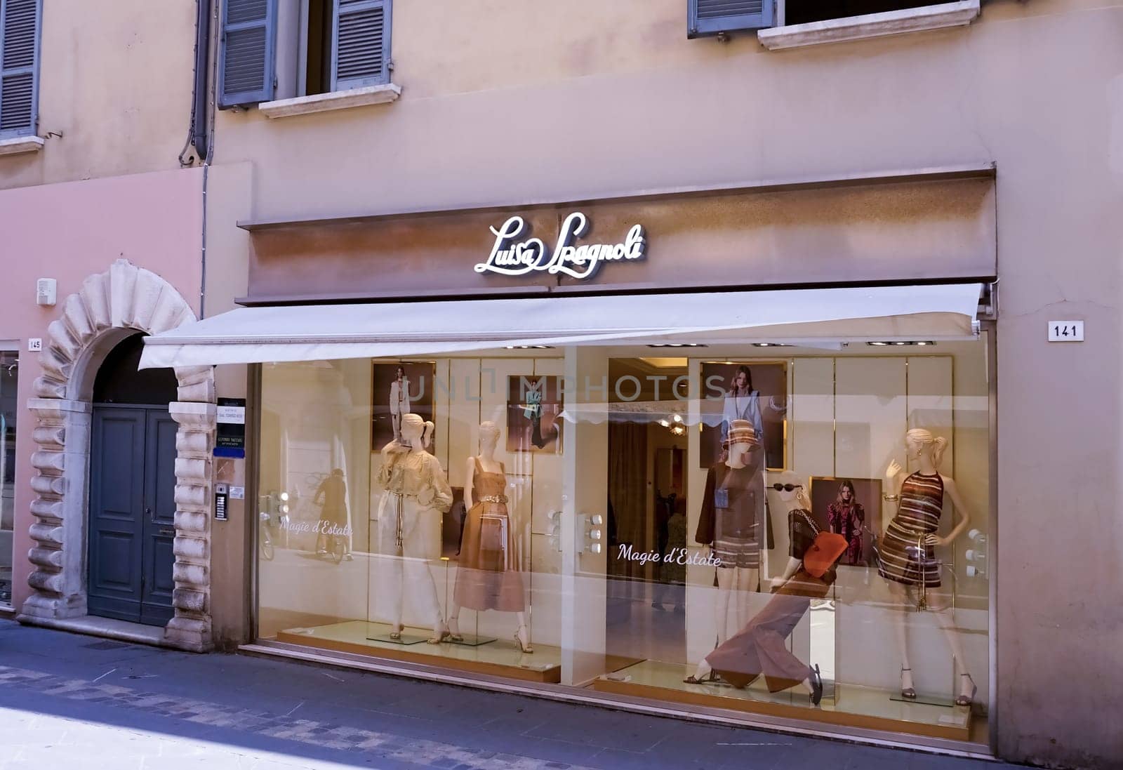 Rimini, Italy - June 25, 2024: Signage from Luisa Spagnoli store at Rimini at Italy