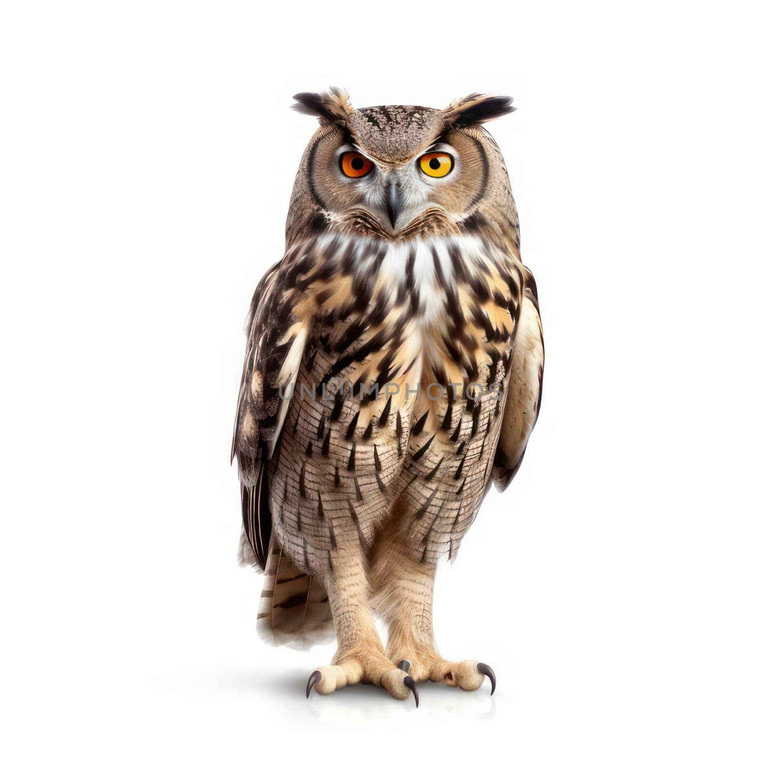 Eagle owl isolated on white AI generated image