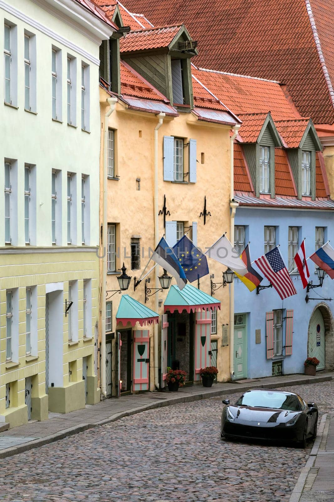 A quiet side street in the old town area of Tallinn in Estonia.