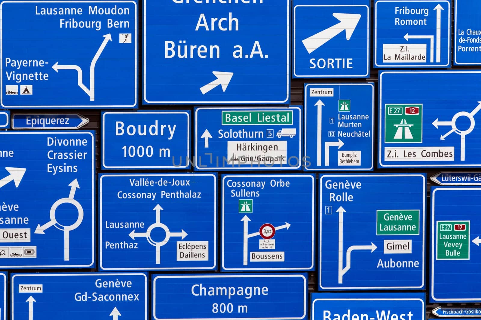 Swiss Road Signs - Photographed at the Swiss Museum of Transport at Lucerne in Switzerland.