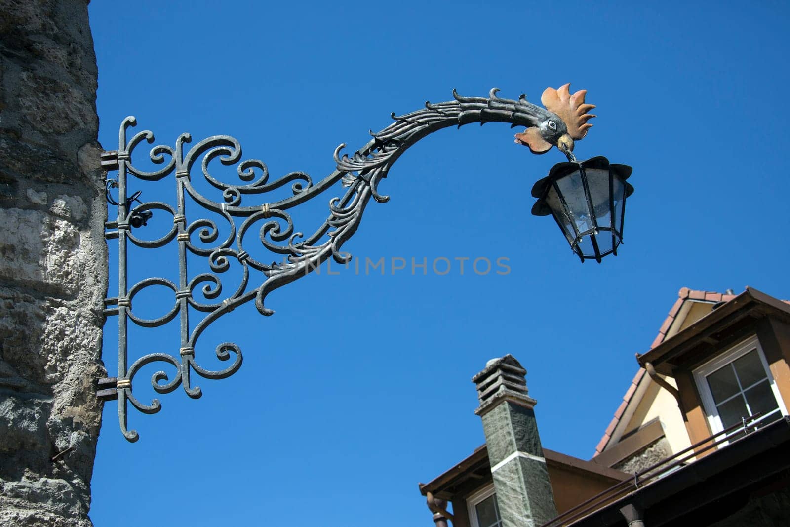 Ornate street light in the town of Morges in the Vaud canton of Switzerland