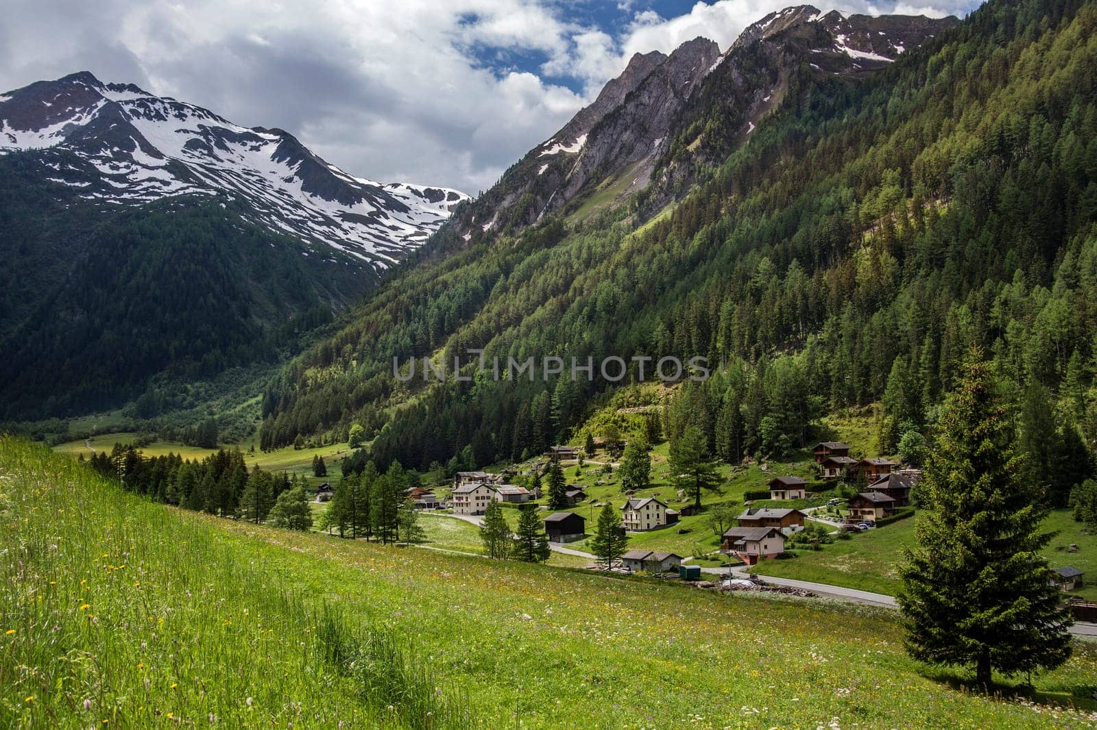 A small village in the Swiss Alps near Martigny in southwest Switzerland