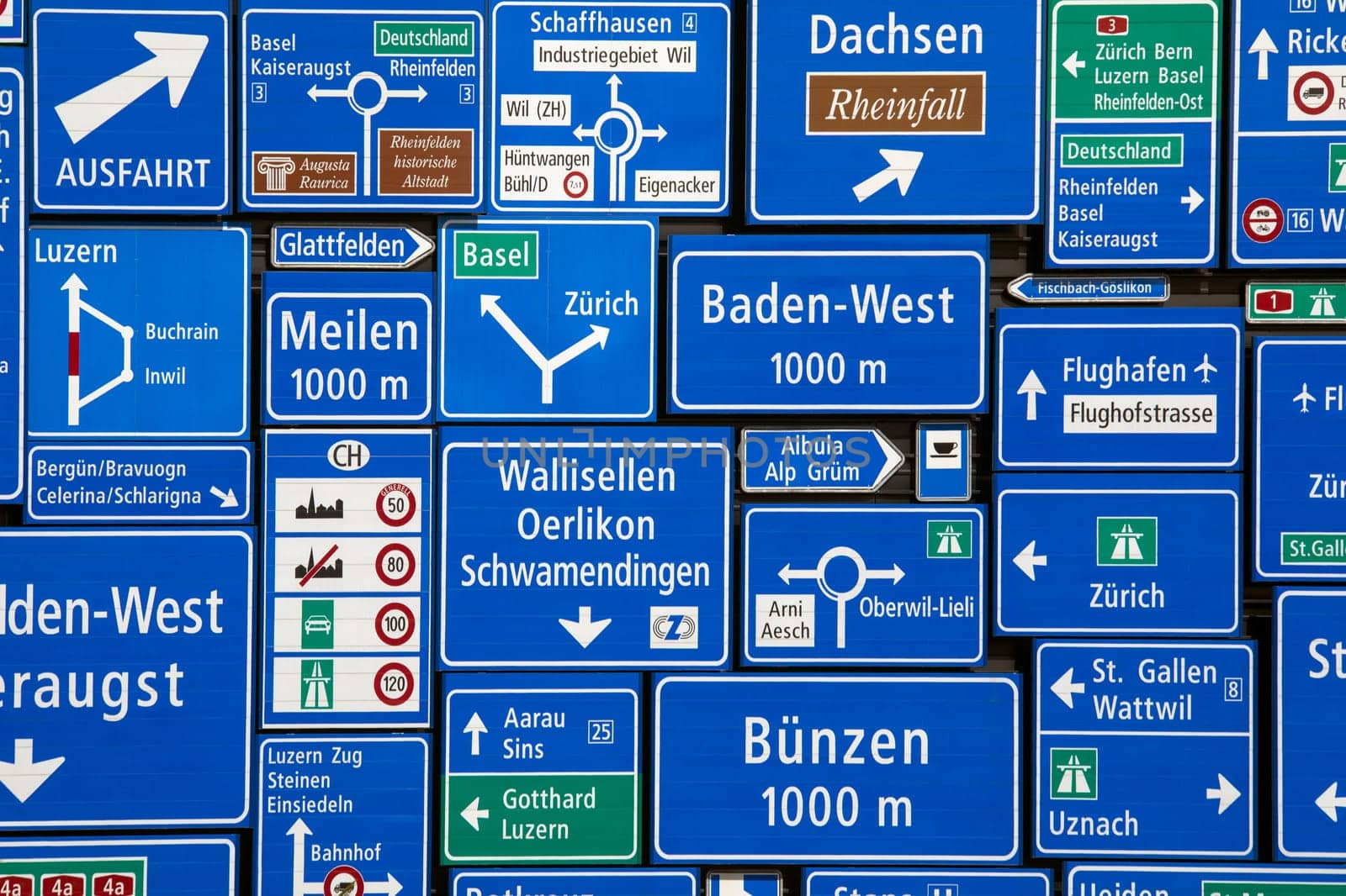 Swiss Road Signs - Photographed at the Swiss Museum of Transport at Lucerne in Switzerland.