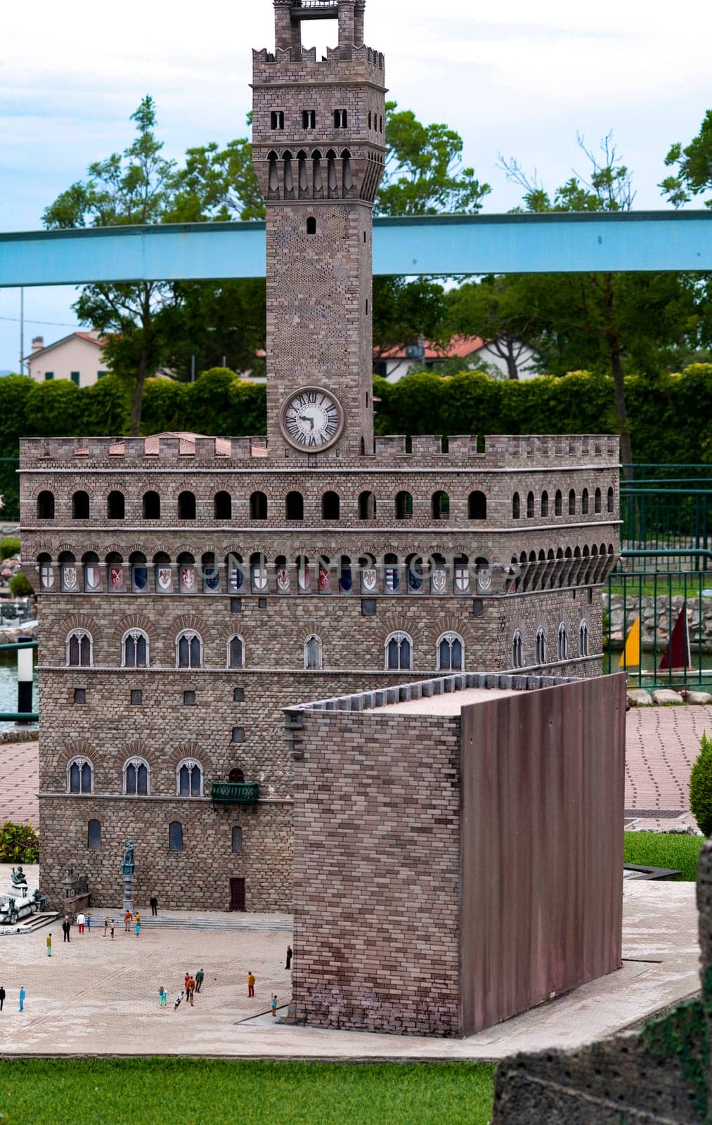 Viserba, Italy - June 25, 2024: The Palazzo Vecchio Florence at Theme park Italy in Miniature or Italia in Miniatura in Rimini, Italy
