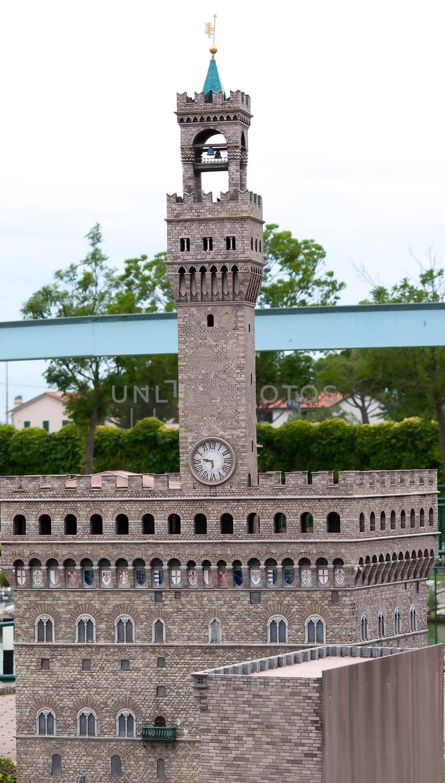 Viserba, Italy - June 25, 2024: The Palazzo Vecchio Florence at Theme park Italy in Miniature or Italia in Miniatura in Rimini, Italy