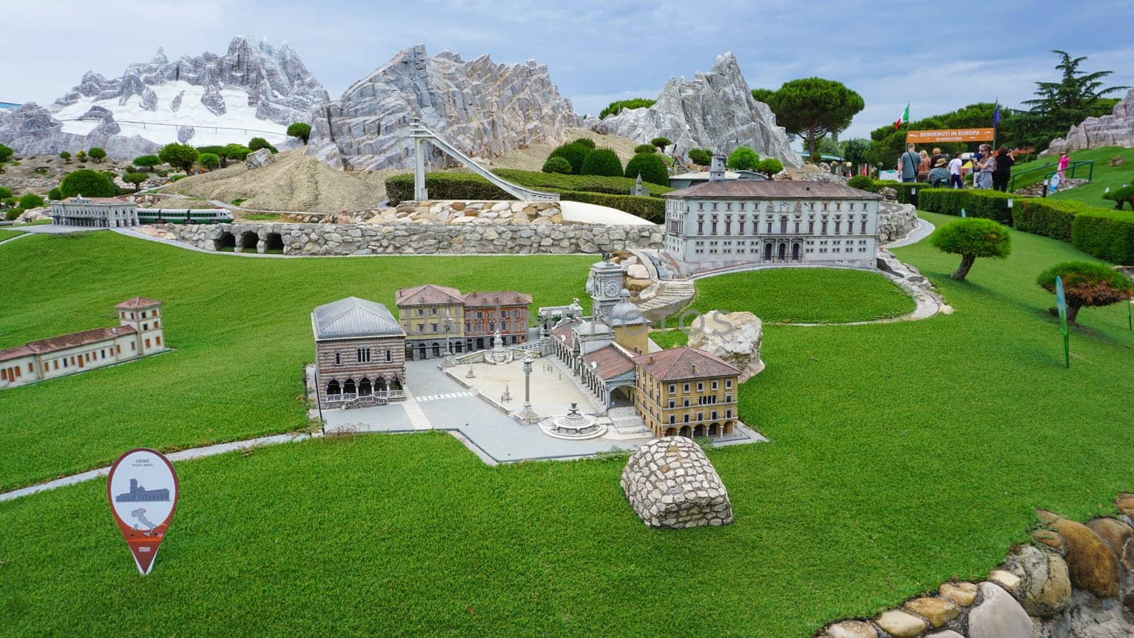 Viserba, Italy - June 25, 2024: Udine at Theme park Italy in Miniature or Italia in Miniatura in Rimini, Italy - Reproduction of famous attractions in a small scale