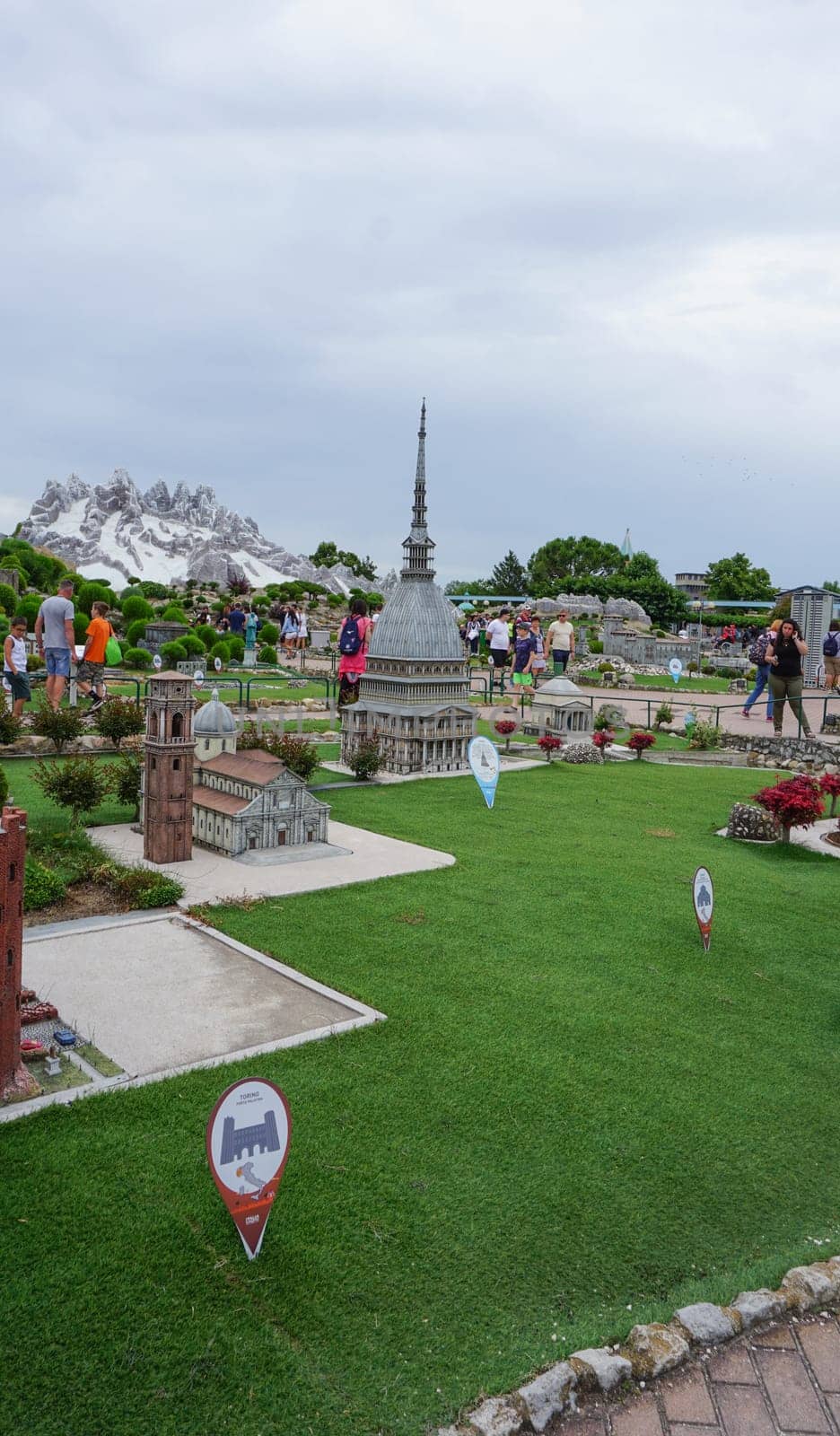 Viserba, Italy - June 25, 2024: Torino at Theme park Italy in Miniature or Italia in Miniatura in Rimini, Italy - Reproduction of famous attractions in a small scale