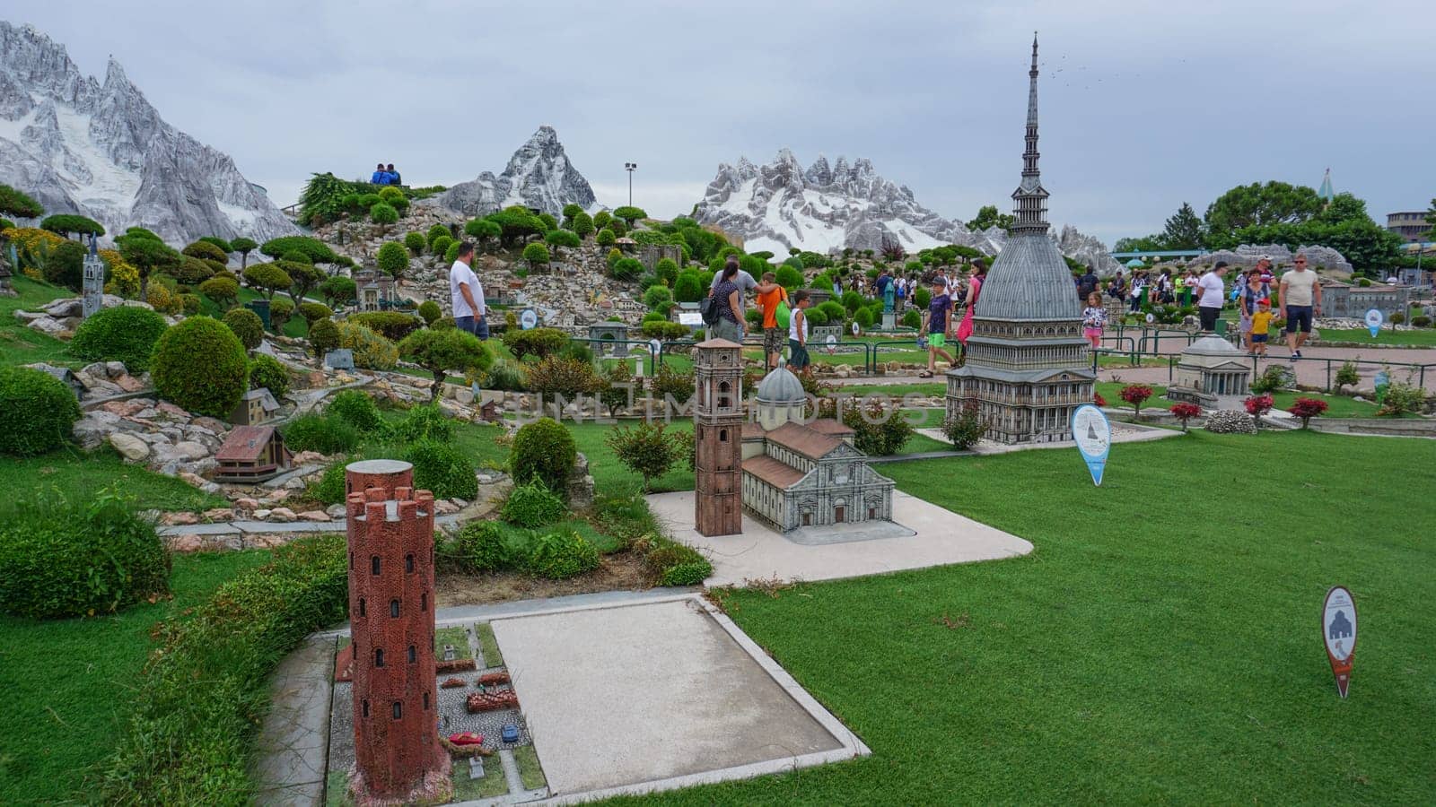 Viserba, Italy - June 25, 2024: Torino at Theme park Italy in Miniature or Italia in Miniatura in Rimini, Italy - Reproduction of famous attractions in a small scale