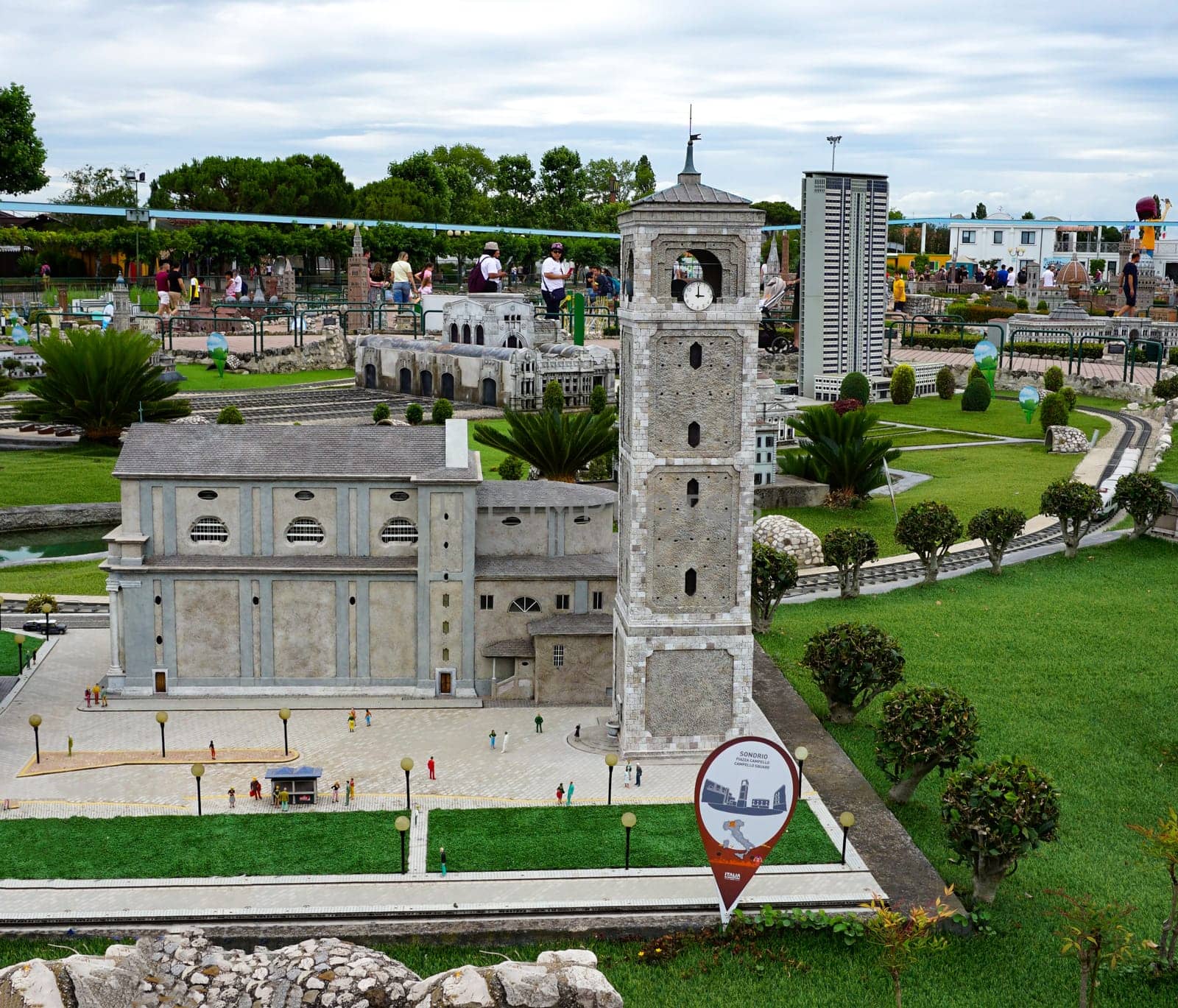 Viserba, Italy - June 25, 2024: Sondrio at Theme park Italy in Miniature or Italia in Miniatura in Rimini, Italy - Reproduction of famous attractions in a small scale
