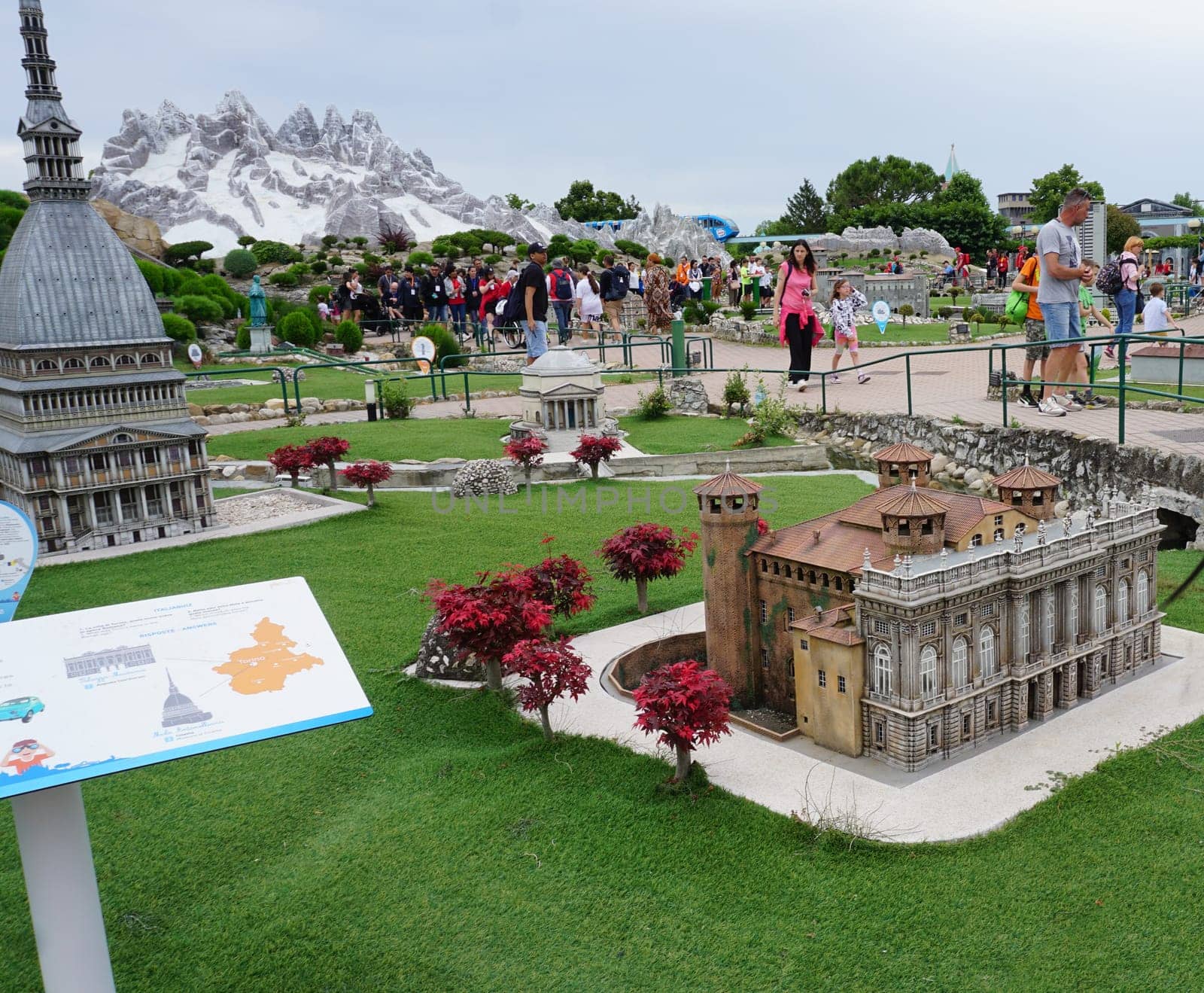 Viserba, Italy - June 25, 2024: Torino at Theme park Italy in Miniature or Italia in Miniatura in Rimini, Italy - Reproduction of famous attractions in a small scale