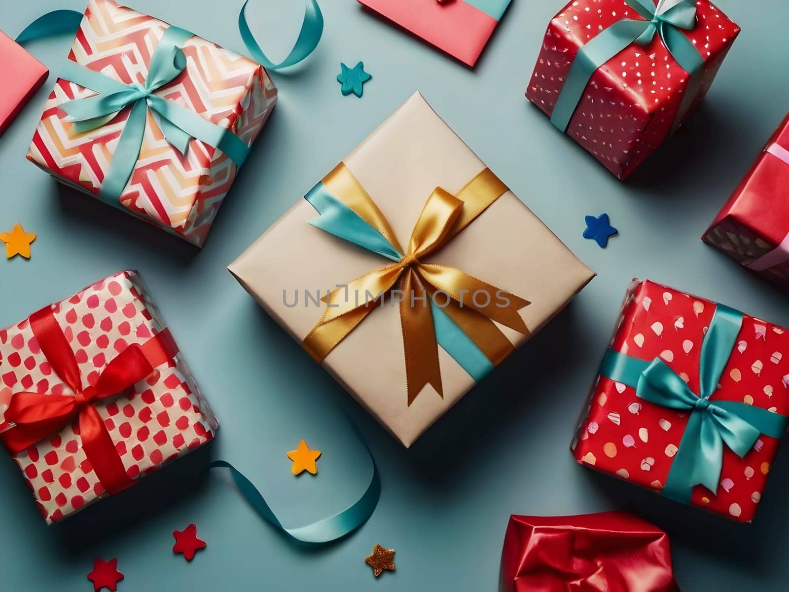 Closeup of the colorful birthday gifts