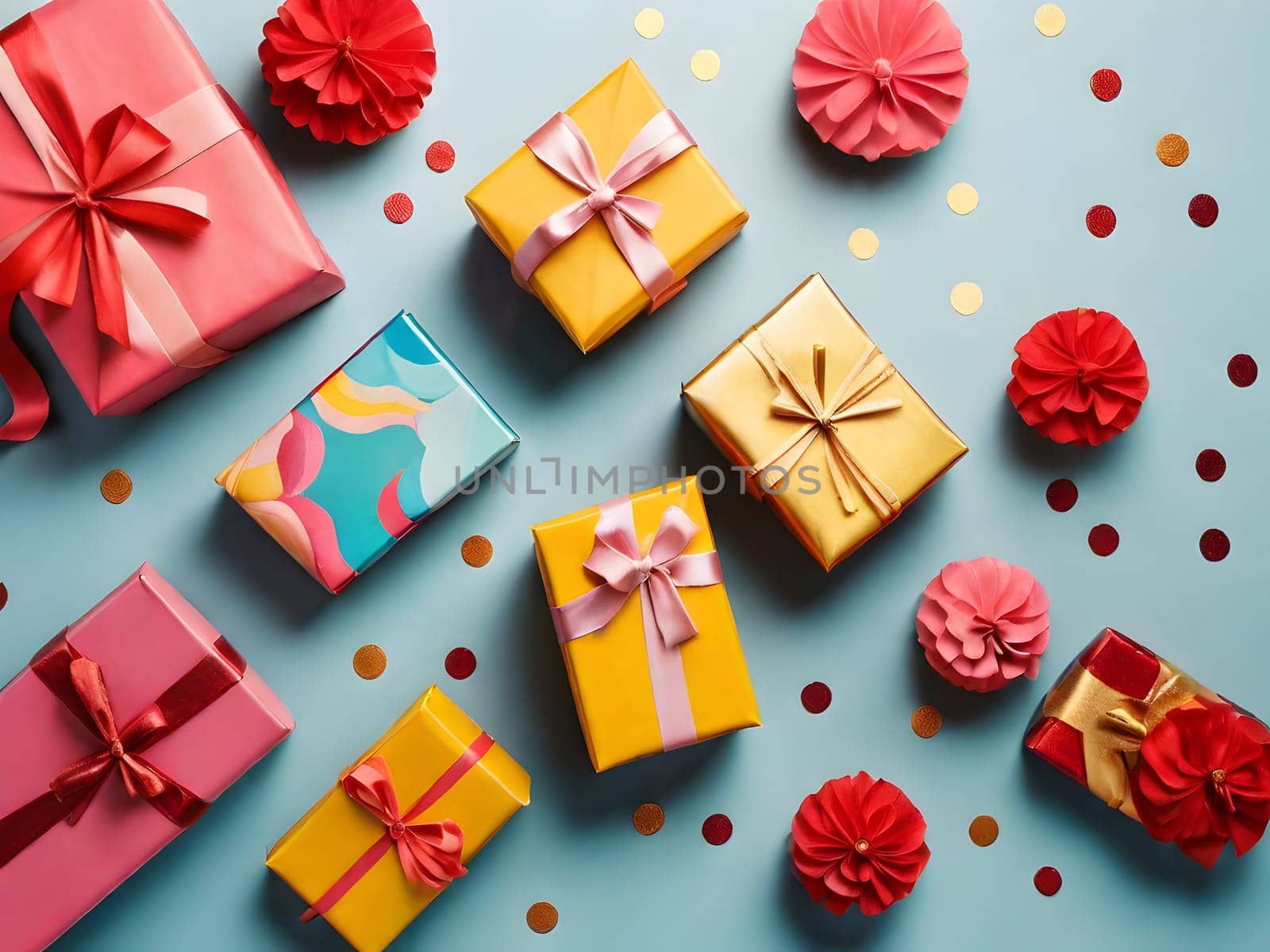 Closeup of the colorful birthday gifts