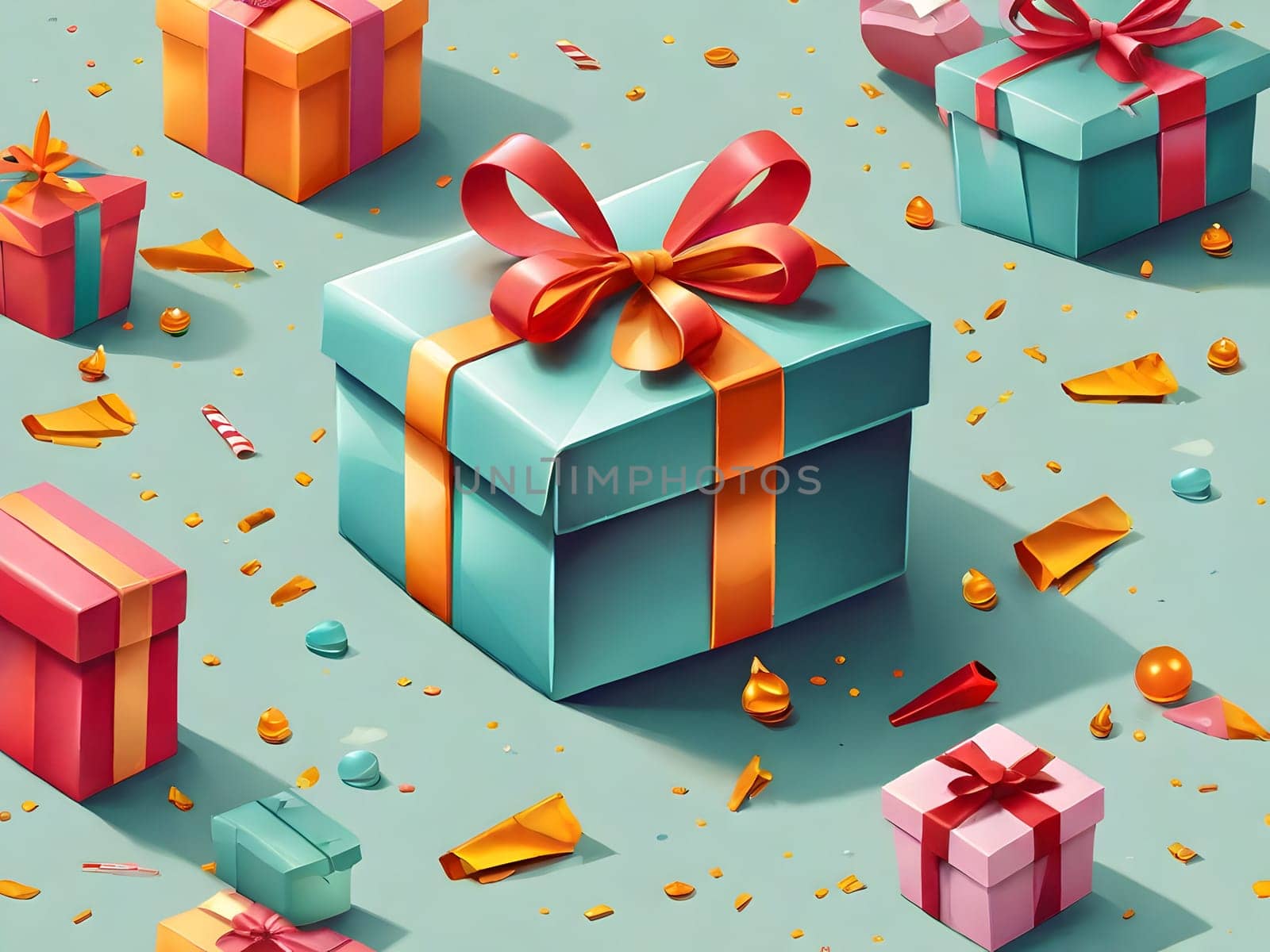 Closeup of the colorful birthday gifts