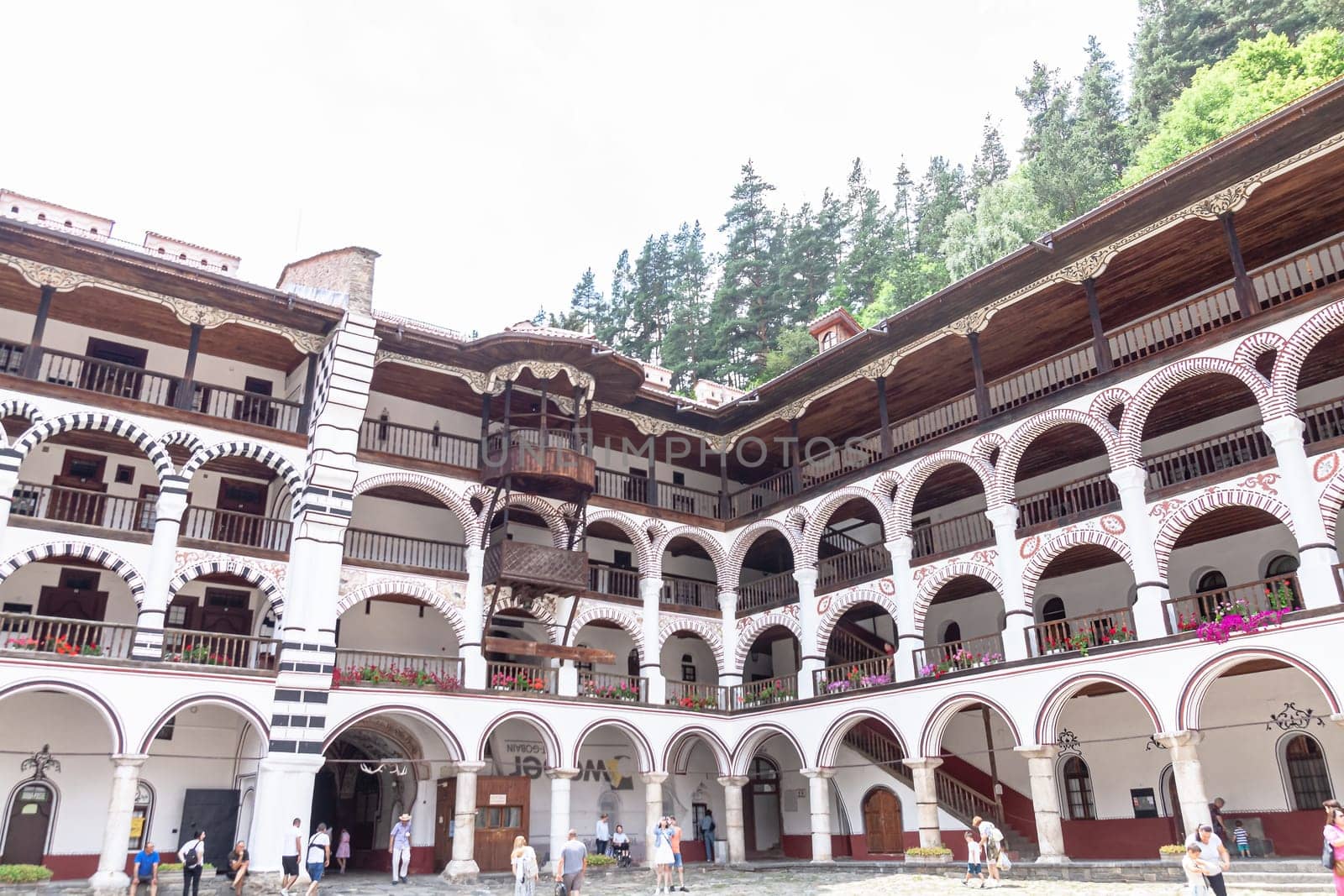 RIL MONASTERY, BULGARIA - 14.07. 2024: Tourist visit to the monastery of St. Ivan Rila, Kyustendil region, Bulgaria