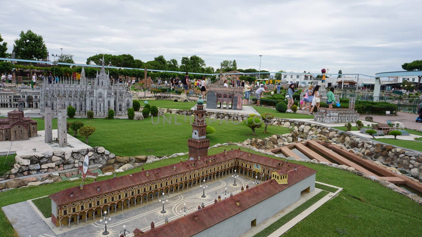 Viserba, Italy - June 25, 2024: Vigevano at Theme park Italy in Miniature or Italia in Miniatura in Rimini, Italy - Reproduction of famous attractions in a small scale