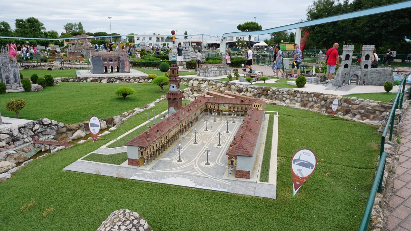 Viserba, Italy - June 25, 2024: Vigevano at Theme park Italy in Miniature or Italia in Miniatura in Rimini, Italy - Reproduction of famous attractions in a small scale