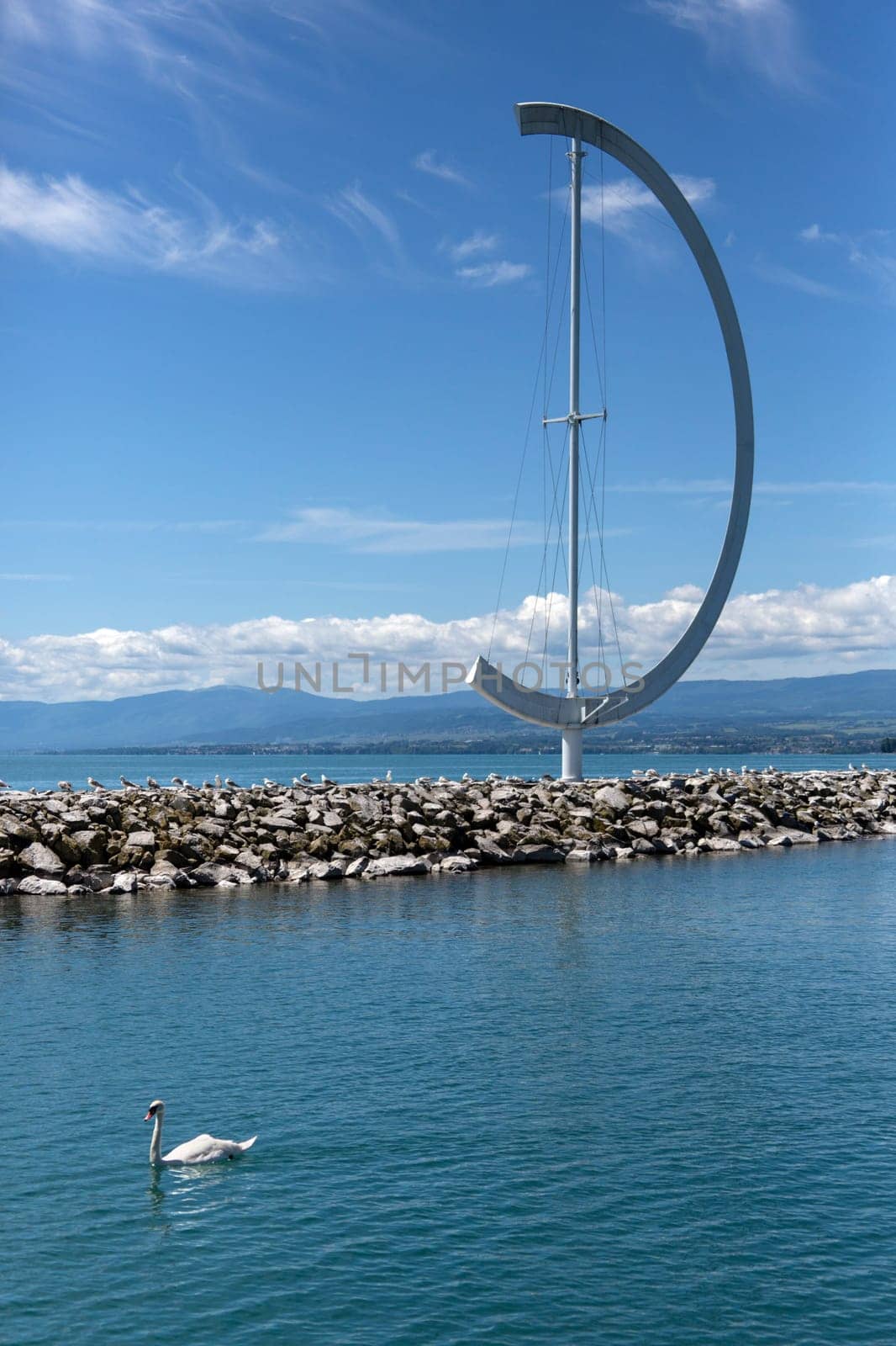 Entrance to the harbor at the town of Ouchy on the north shore of Lake Geneva in Switzerland.