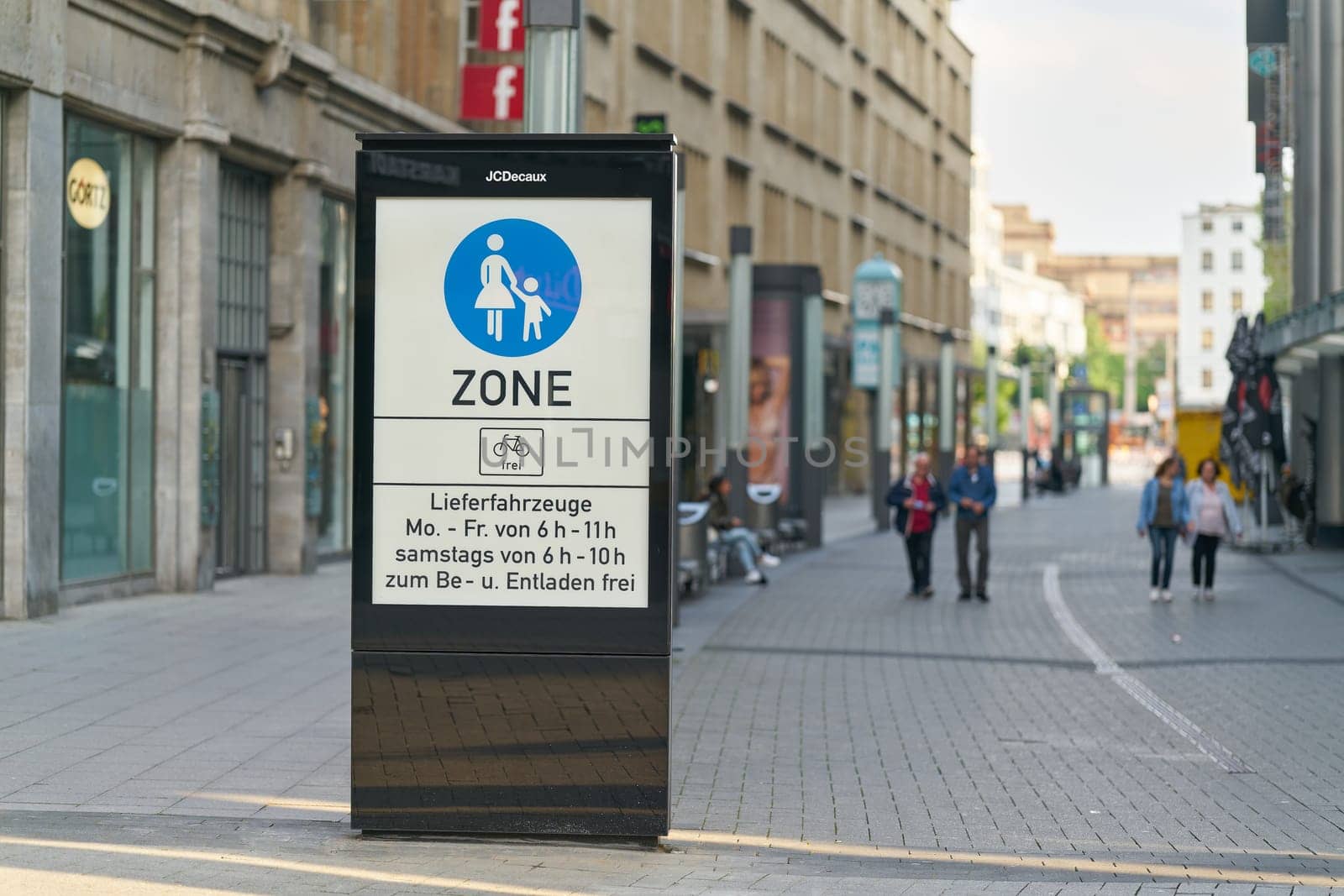 Sign at the beginning of a pedestrian zone in the city center of Cologne in Germany