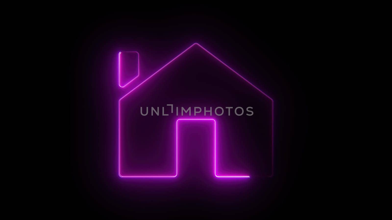 Neon house icon. Computer generated 3d render