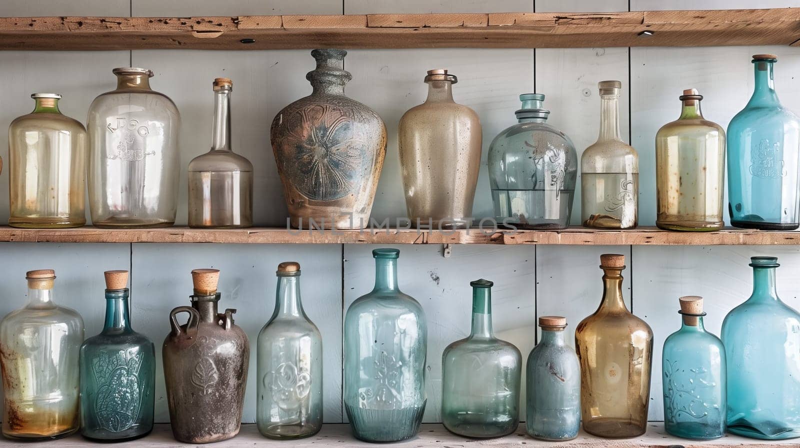 A curated assortment of glass bottles, each uniquely crafted to perfection.