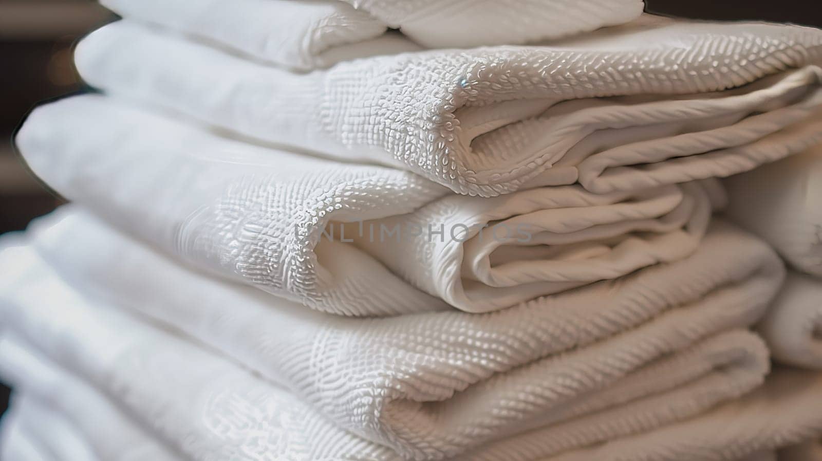 A vast collection of neatly folded white towels.