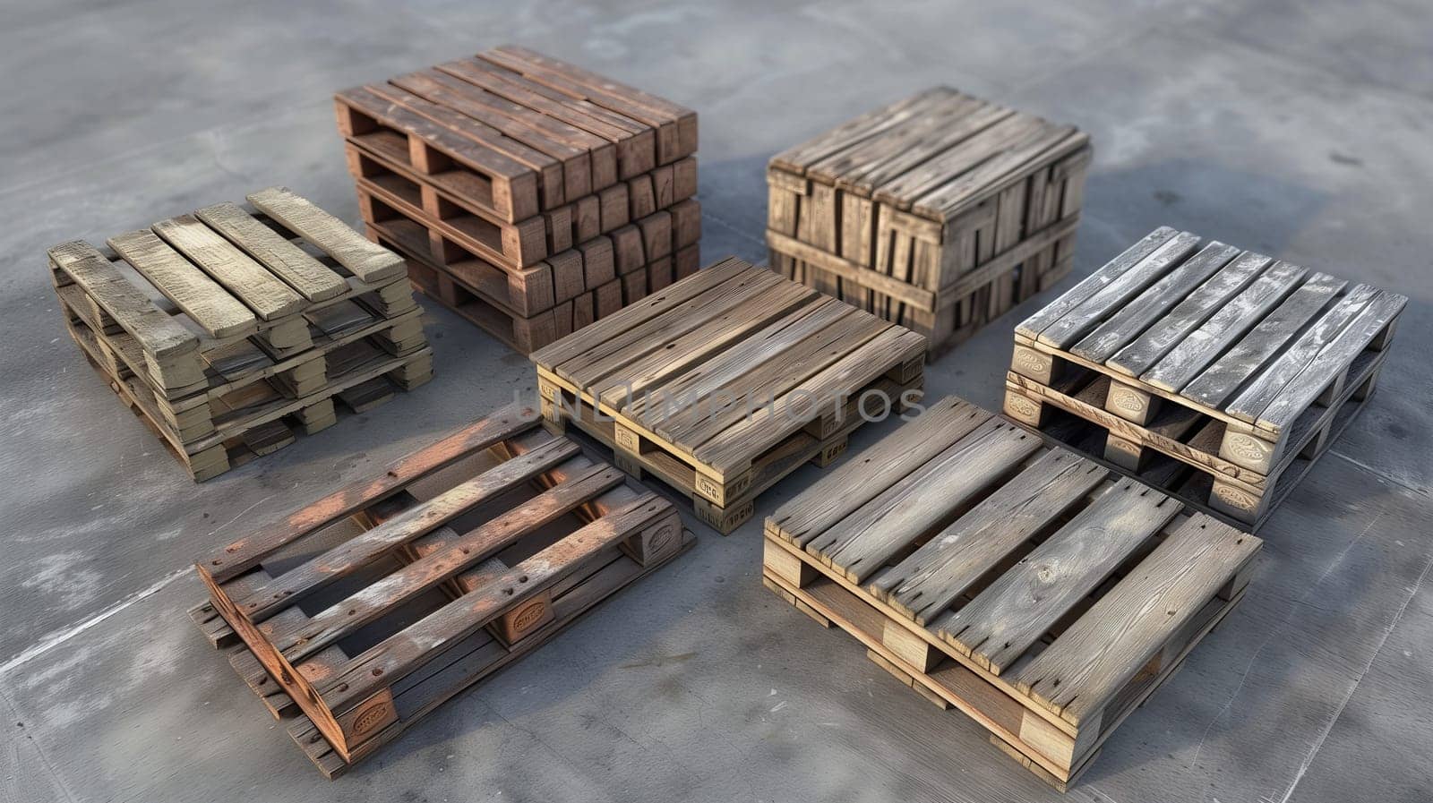 A diverse assortment of wooden pallets, expertly crafted to meet various handling and storage needs.