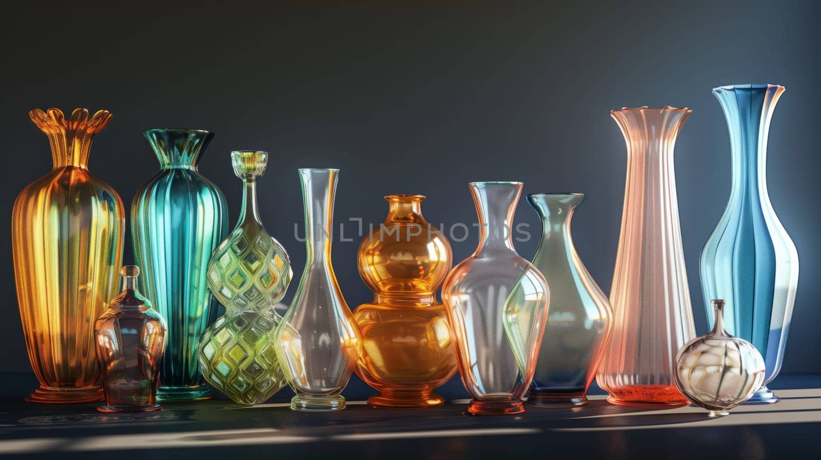 A stunning collection of glass vases, showcasing a variety of shapes and colors.