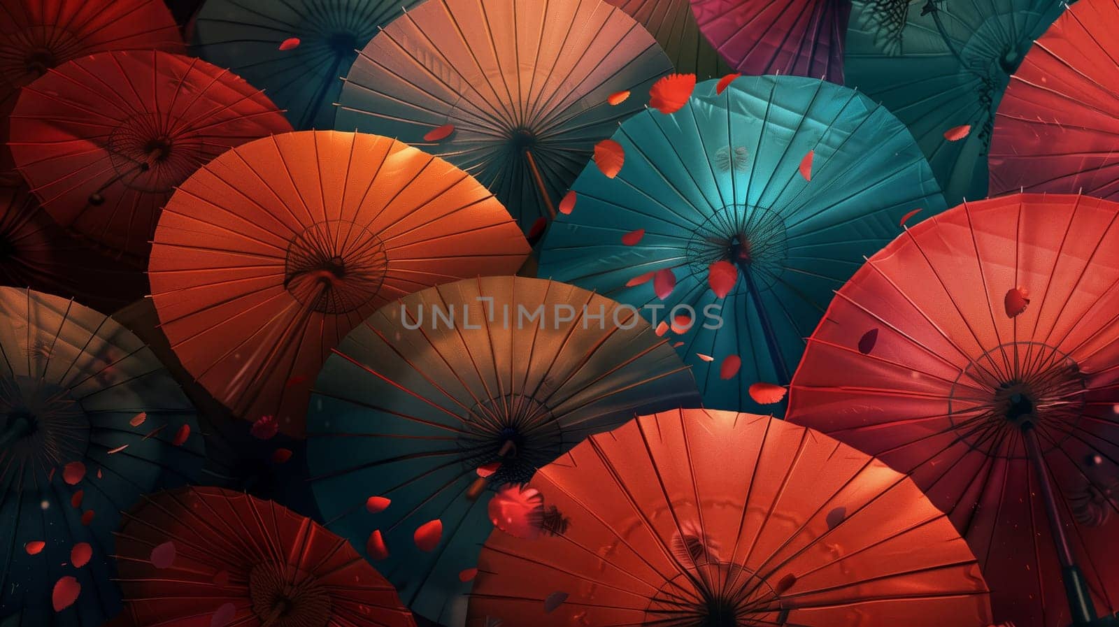 A vibrant array of colorful umbrellas unfolds, providing both shelter and a striking visual spectacle.