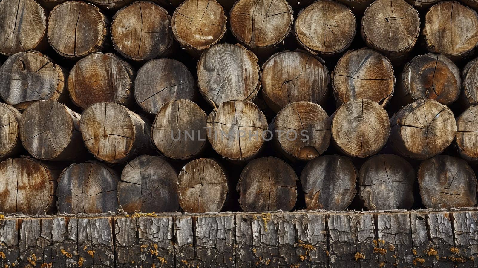 A neatly arranged row of stacked logs, ready for use.