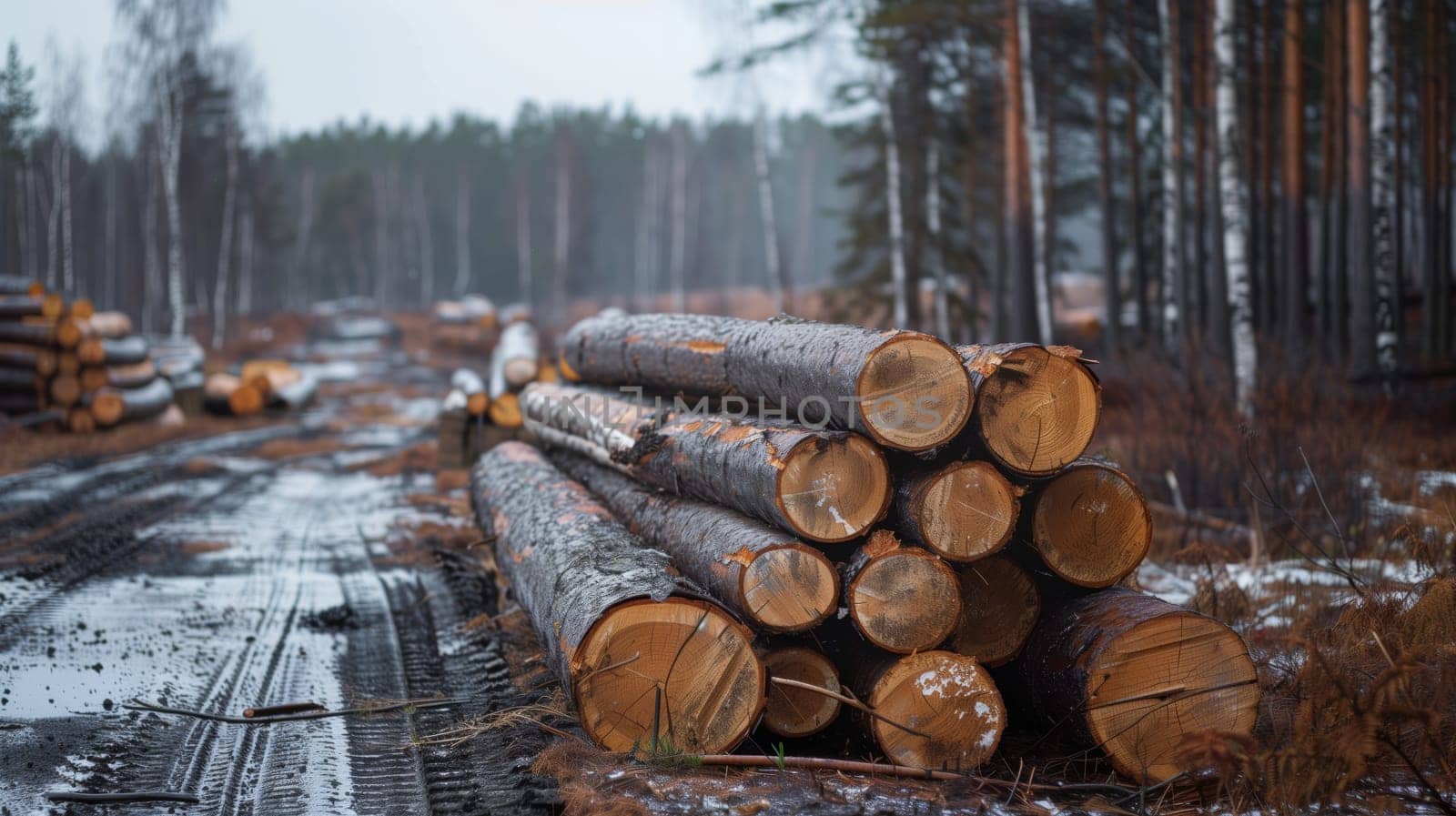 A neatly arranged row of stacked logs.