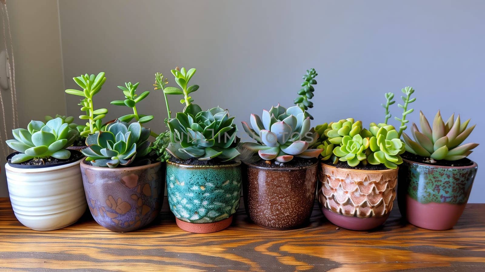 An appealing array of potted succulents, meticulously arranged to captivate.