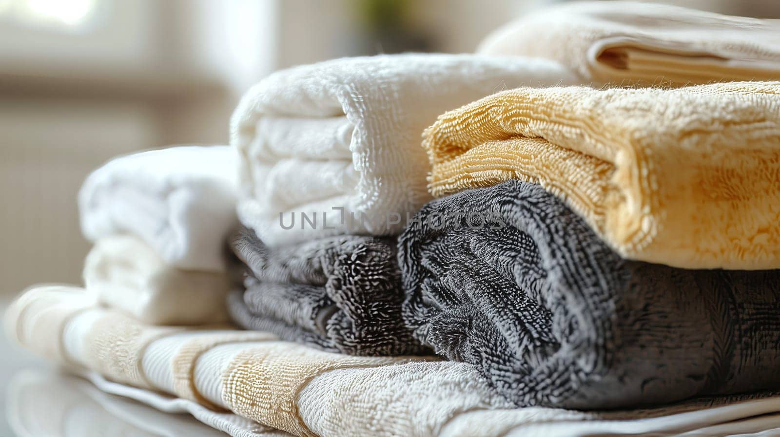 A neatly organized lineup of folded towels, perfectly arranged for easy access.