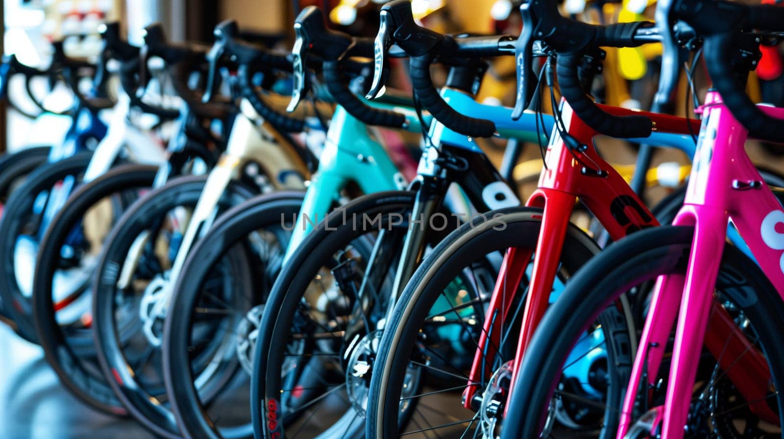 A lineup of new bikes on display.