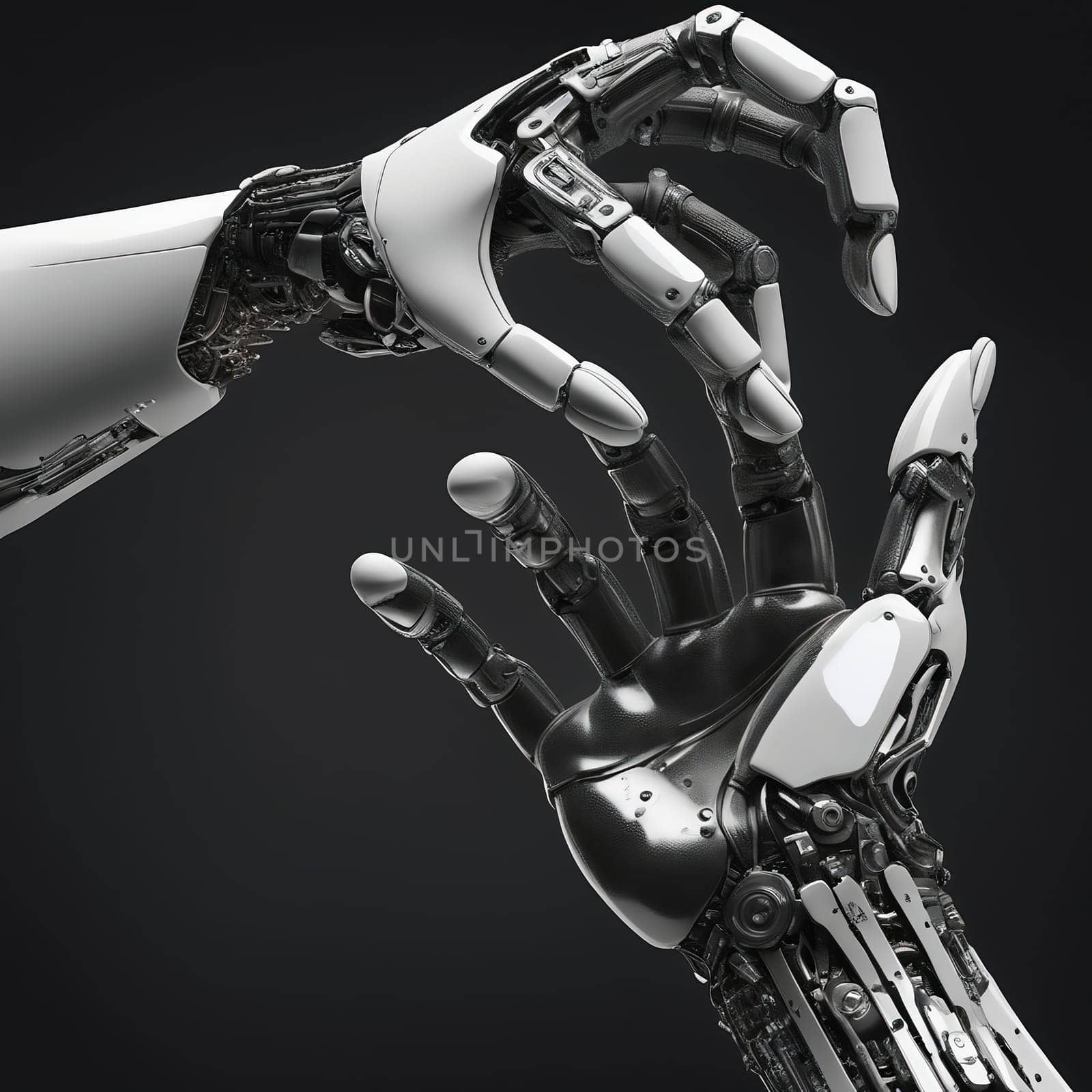 Robot hand, future technology will make work easier. Prosthetic hand, from medicine. AI image.