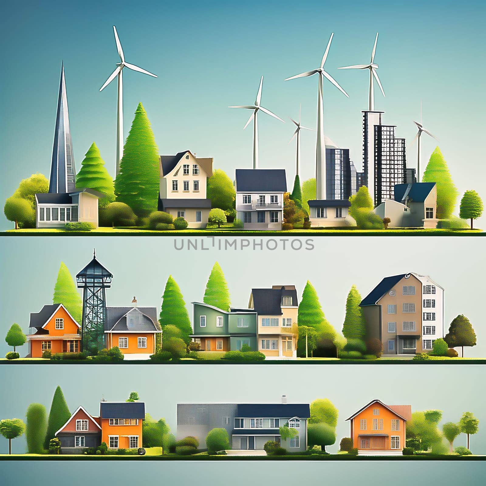 Green technology. Eco house of the future. Renewable energy implemented in architecture. AI generated image