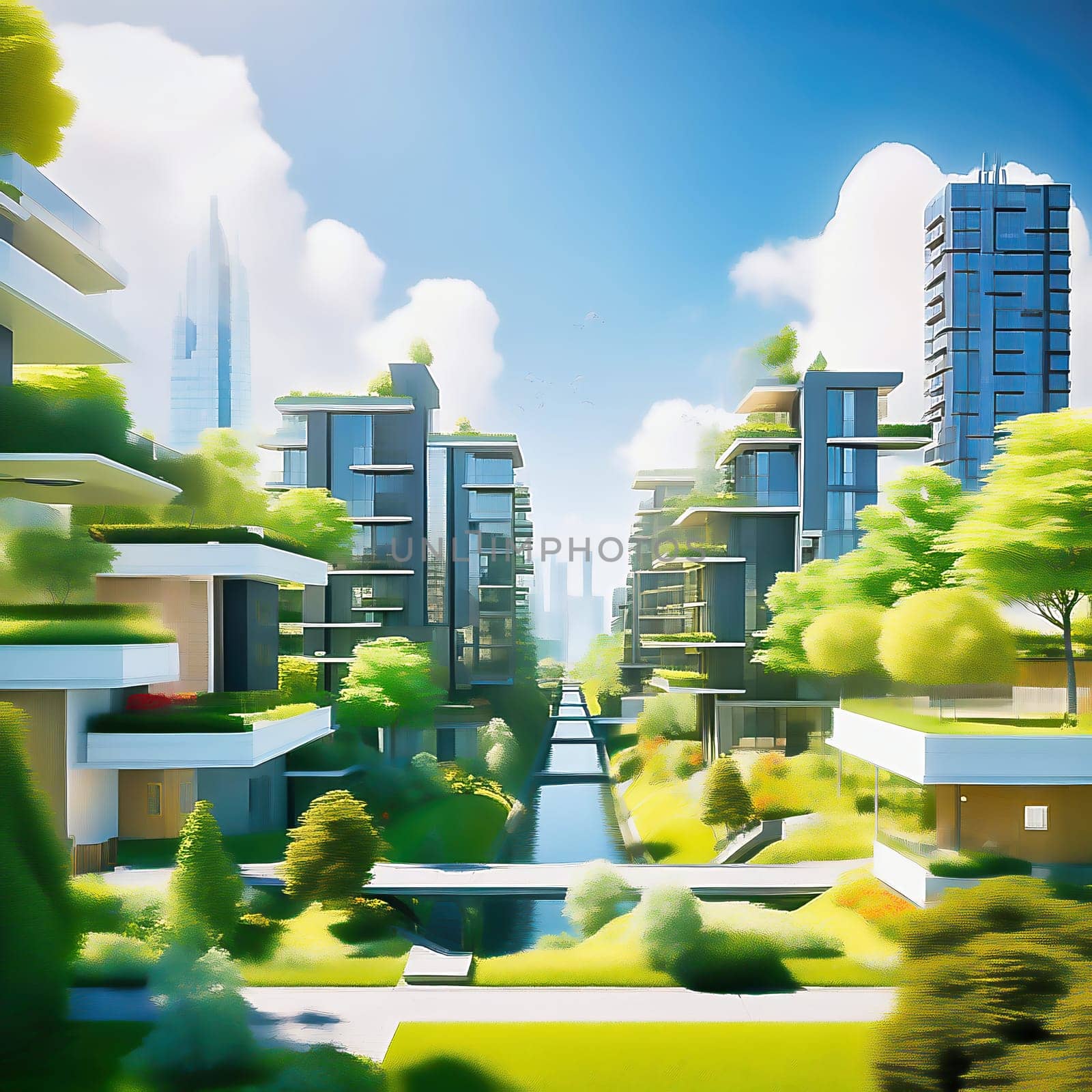 Green technology. Eco house of the future. Renewable energy implemented in architecture. AI generated image