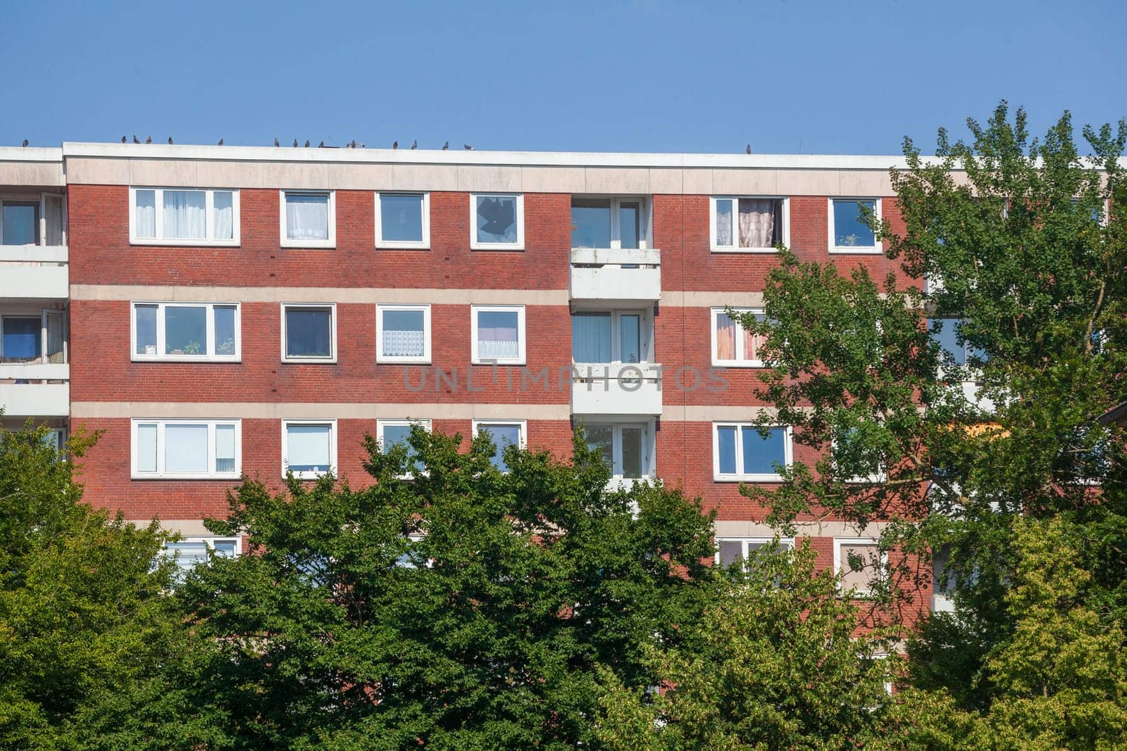 Monotonous brick residential buildings, apartment buildings, residential buildings, Bremerhaven, Bremen, Germany