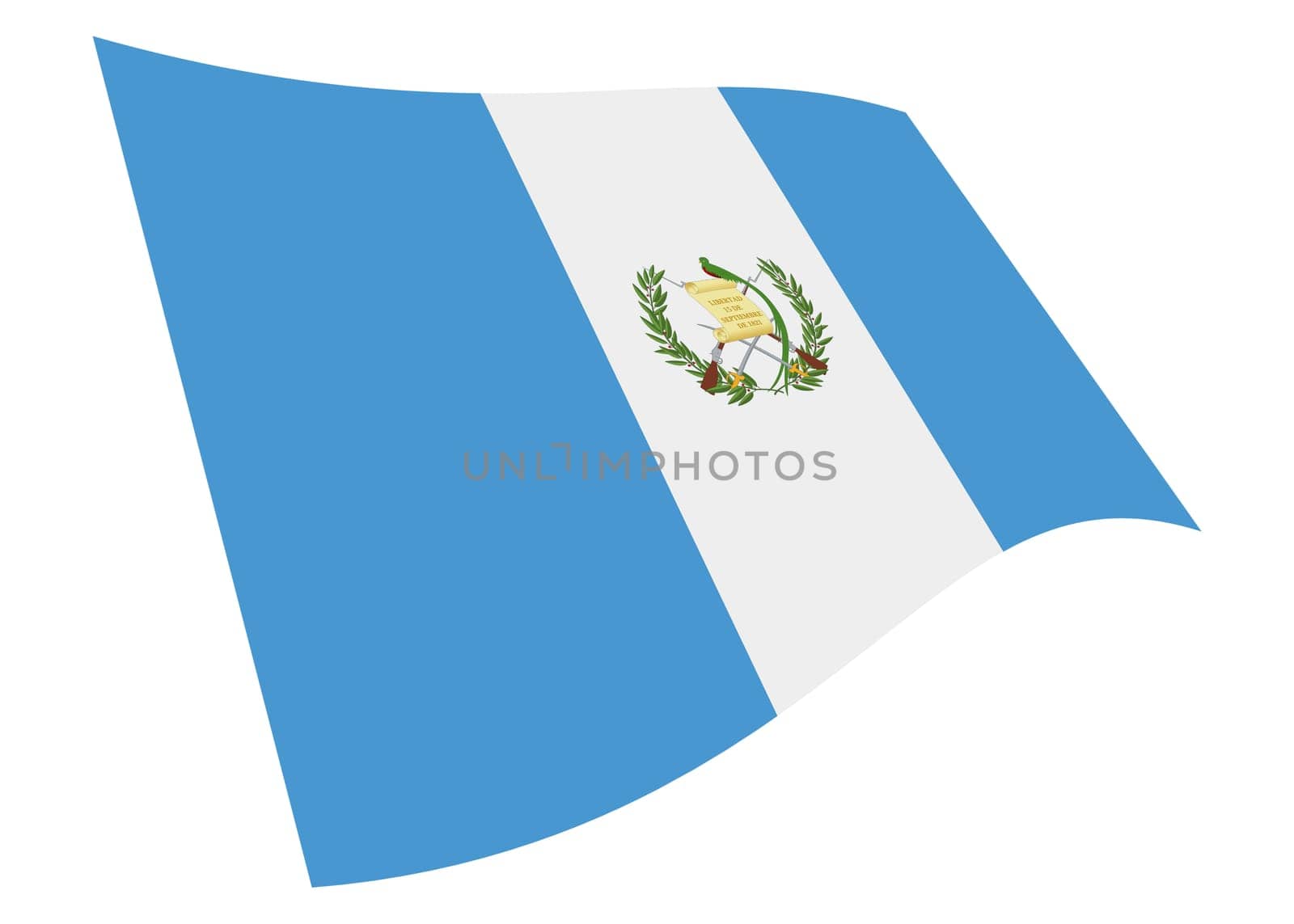 A Guatemala waving flag 3d illustration isolated on white with clipping path