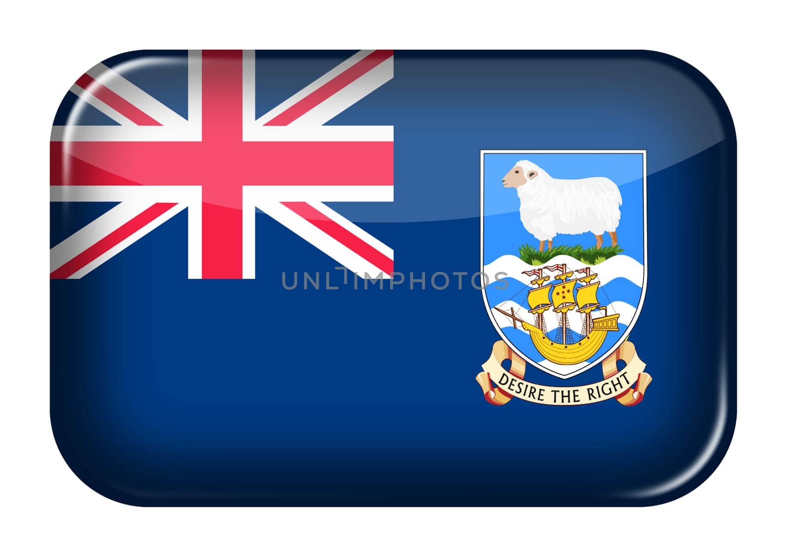 A Falkland Islands web icon rectangle button with clipping path 3d illustration