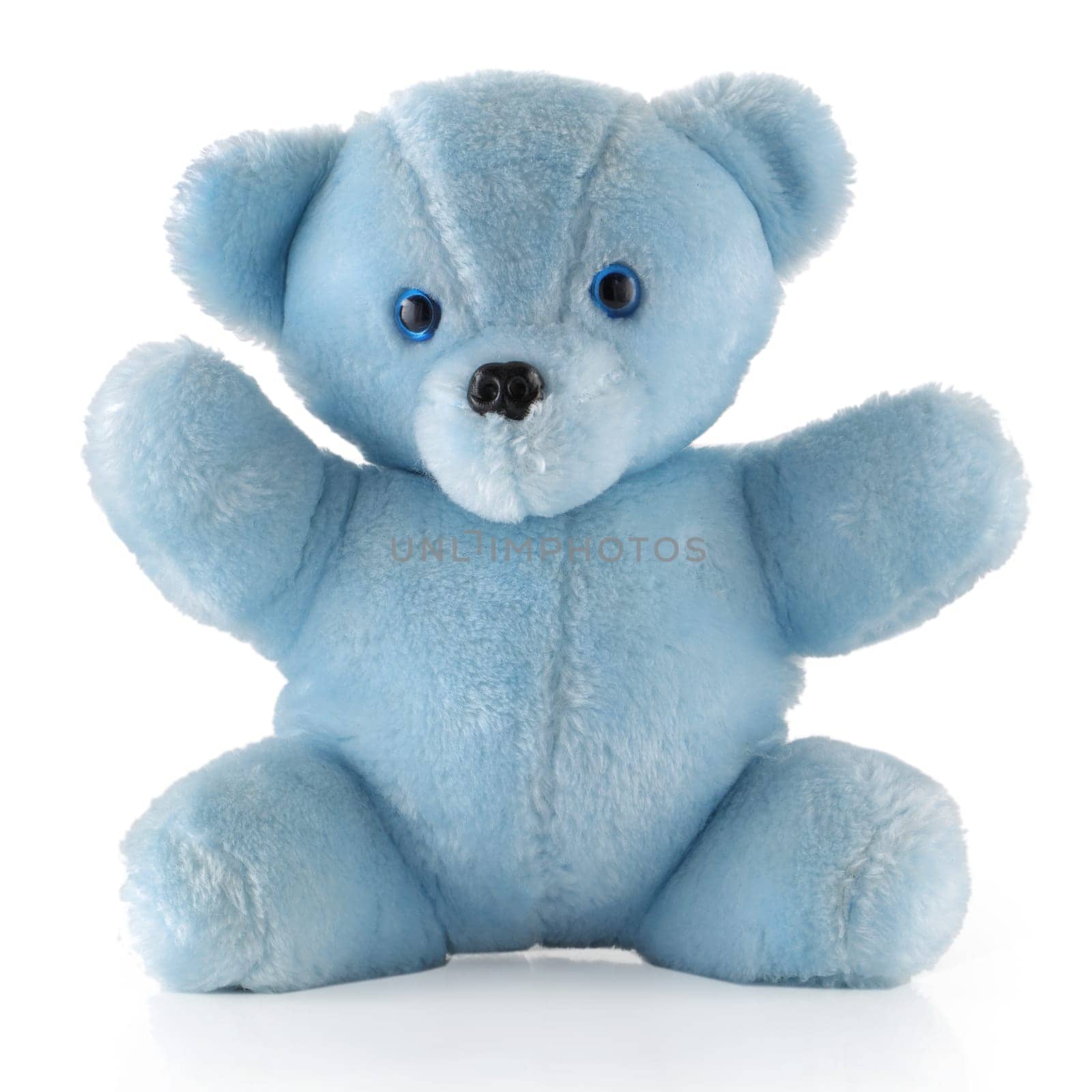 A Blue Teddy Bear sitting down