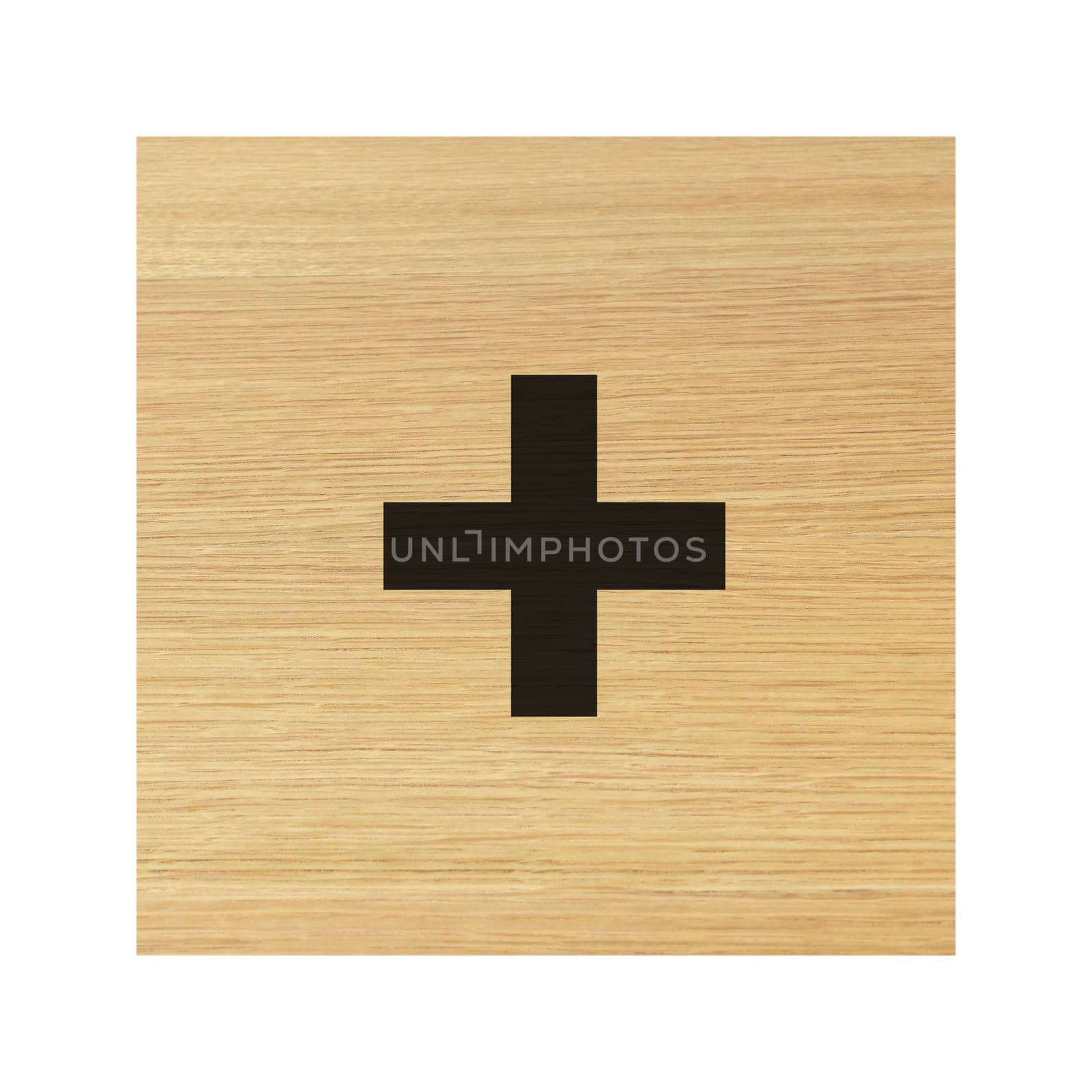 A Plus sign wood block on white with clipping path