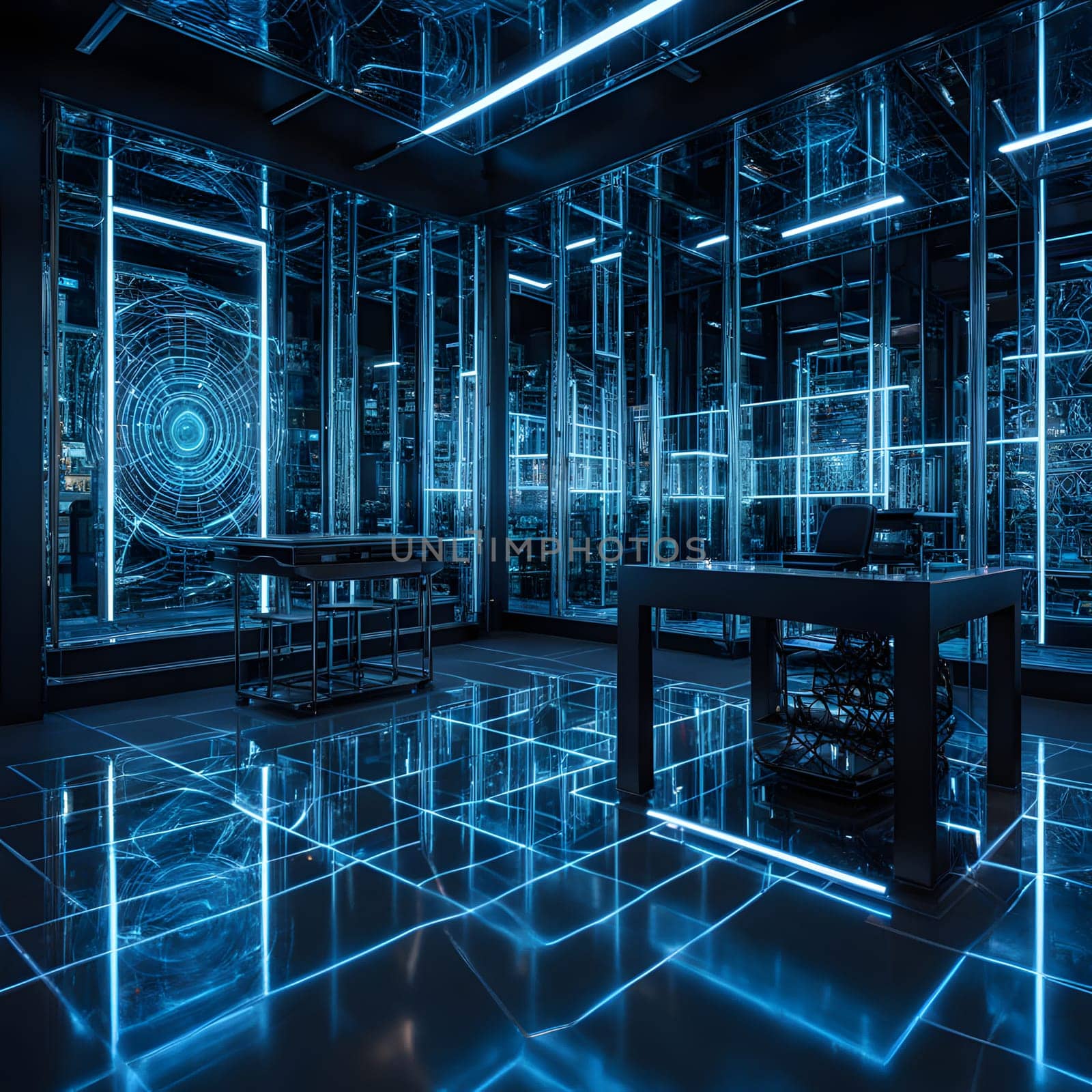 High-Tech Control Room with Digital Interface and Advanced Network Systems. High quality photo