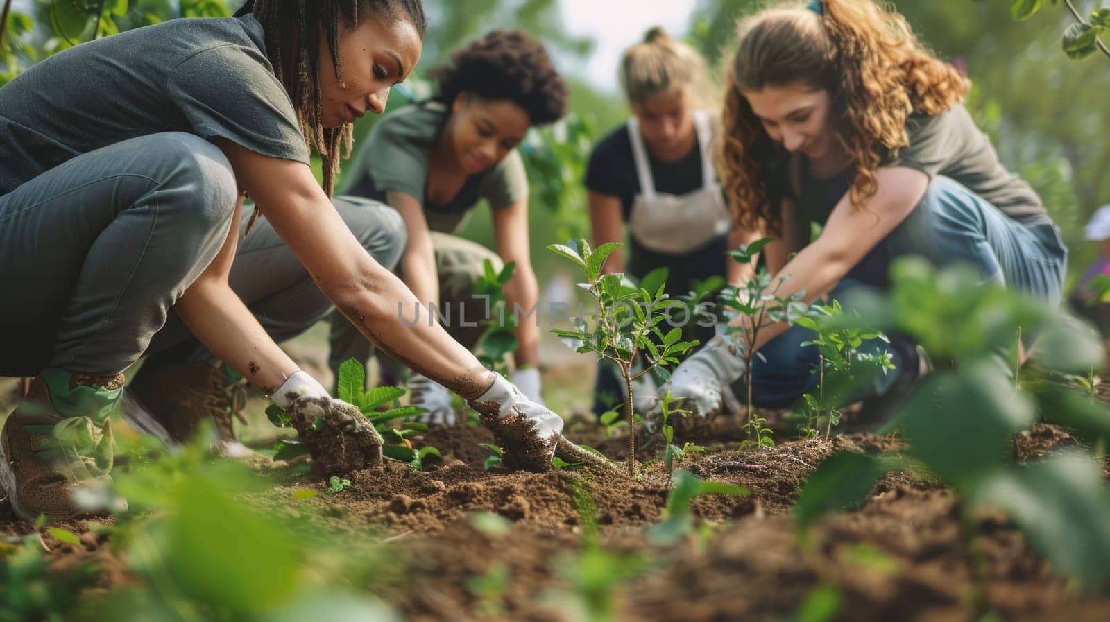 Joint work of Volunteers planting trees in a community garden