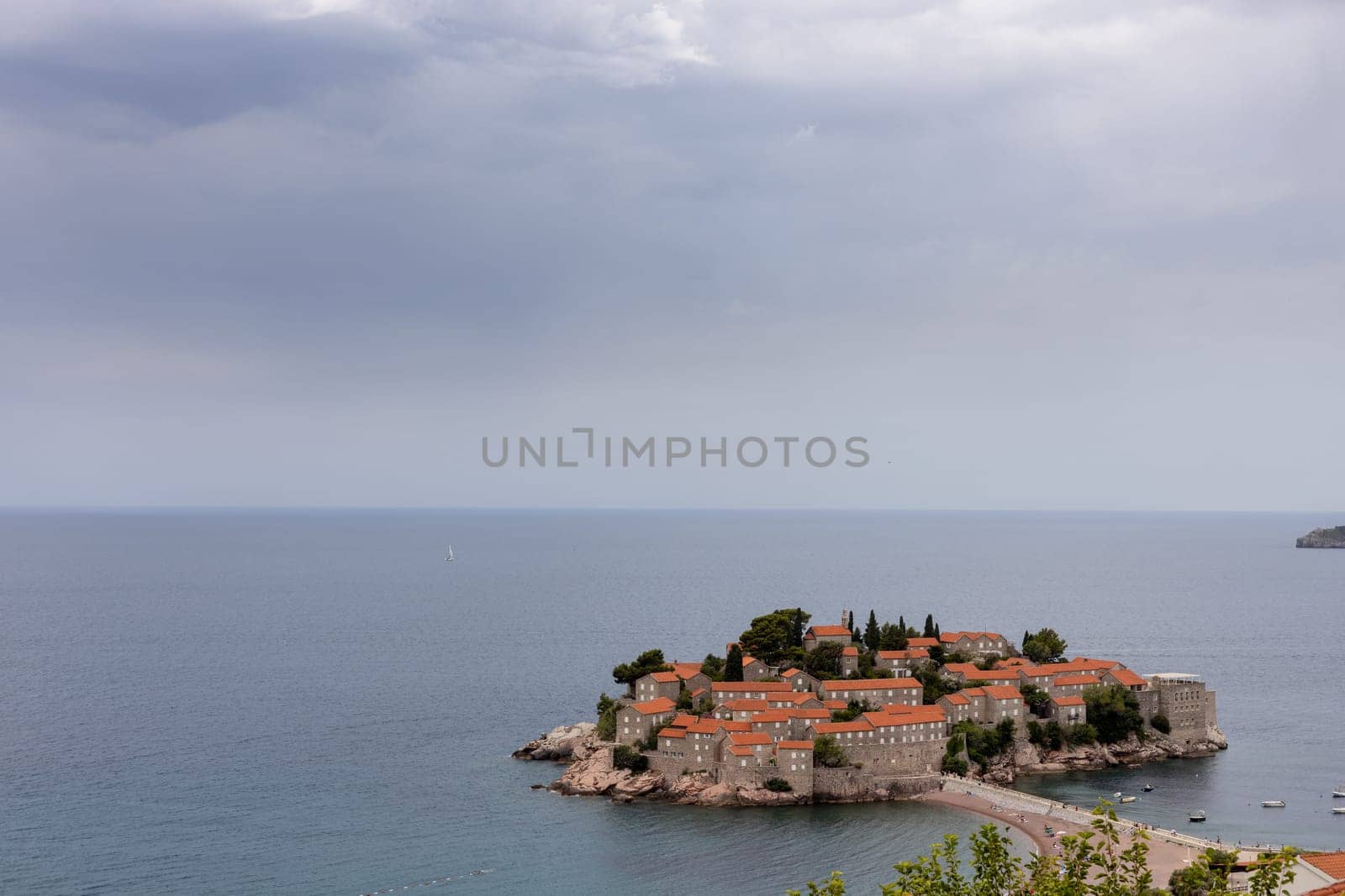 Montenegro, Budva June 26, 2024 Montenegro, the islet of Sveti Stefan, located on the Adriatic coast of Montenegro