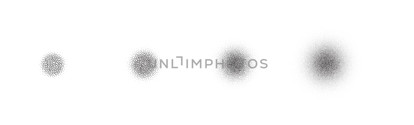 Set of stippling round shapes. Vector dotted