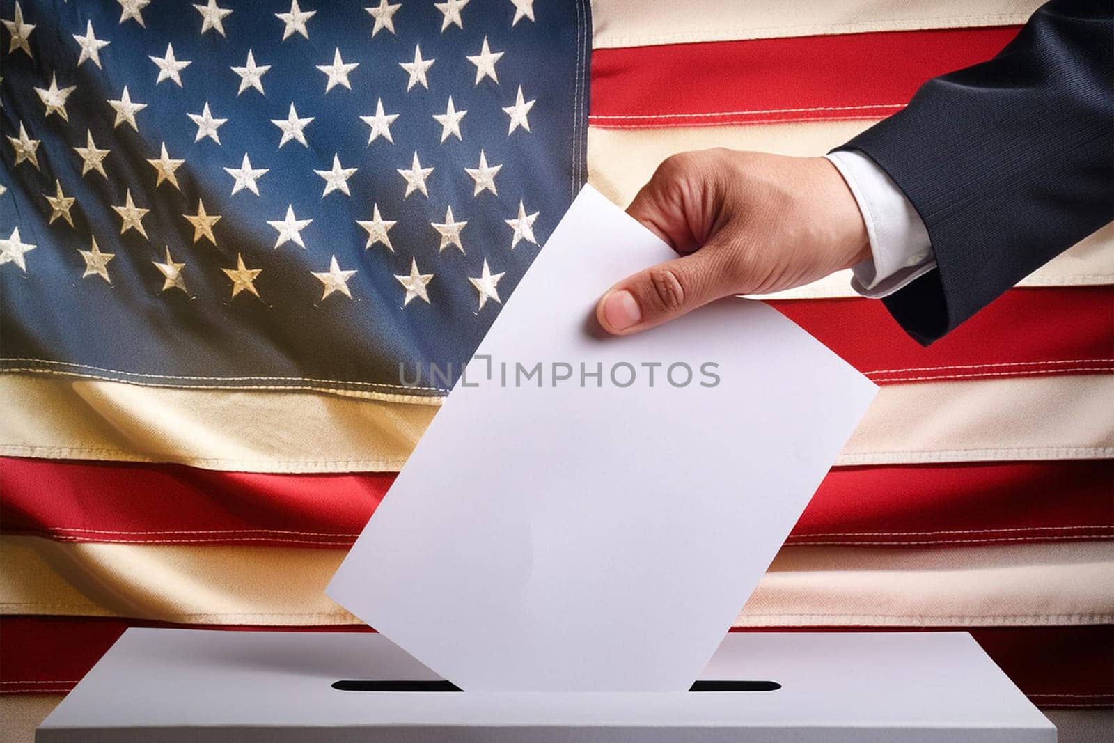 usa elections the hand of man putting vote in the ballot box.