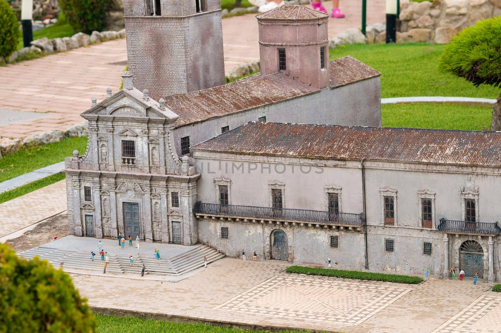 Viserba, Italy - June 25, 2024: People going at Theme park Italy in Miniature or Italia in Miniatura in Rimini, Italy - Reproduction of famous attractions in a small scale