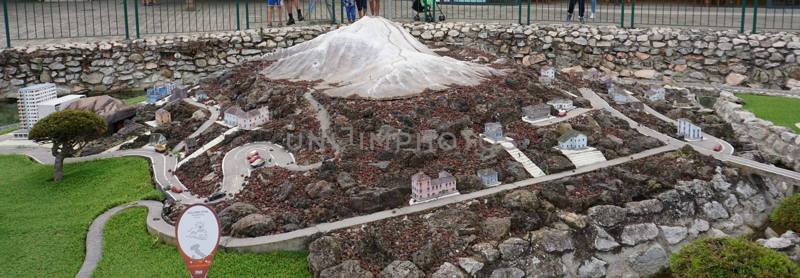 Viserba, Italy - June 25, 2024: People going at Theme park Italy in Miniature or Italia in Miniatura in Rimini, Italy - Reproduction of famous attractions in a small scale